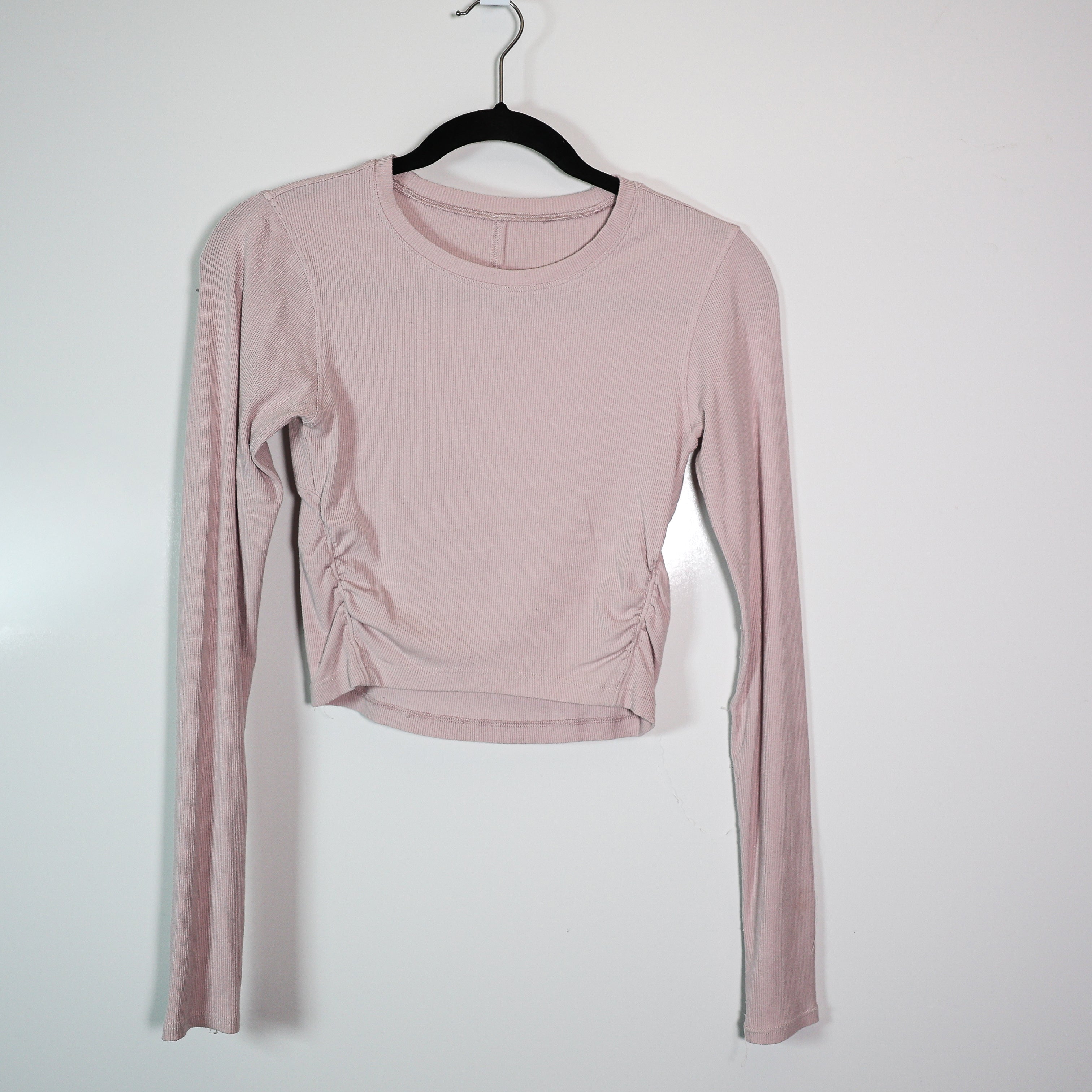 Lululemon Scoop Neck Ribbed Ruched Stretch Side Long Sleeve Cropped Shirt Top 6