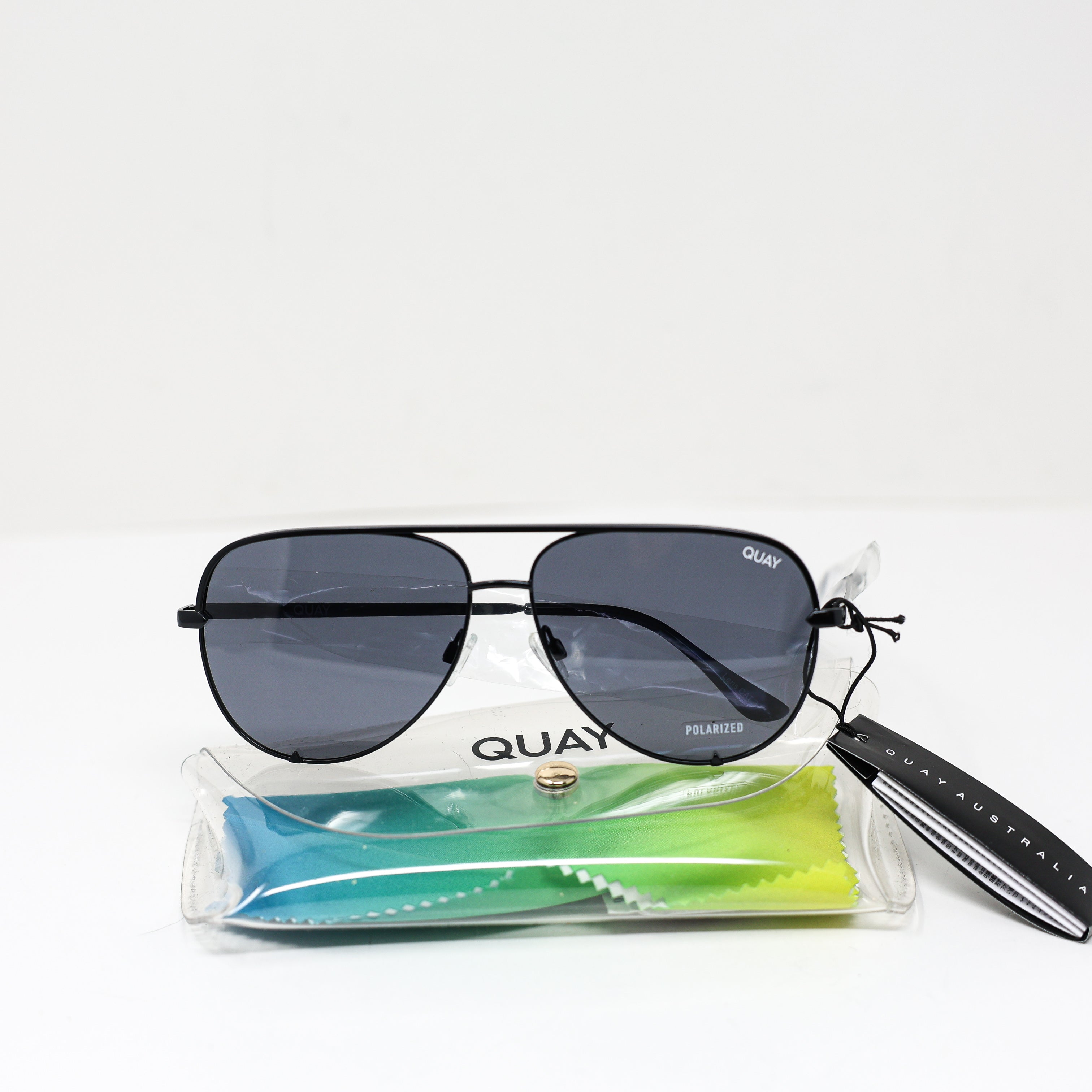 NEW Quay High Key Metal Wire Frame Polarized Lenses Black Sunglasses