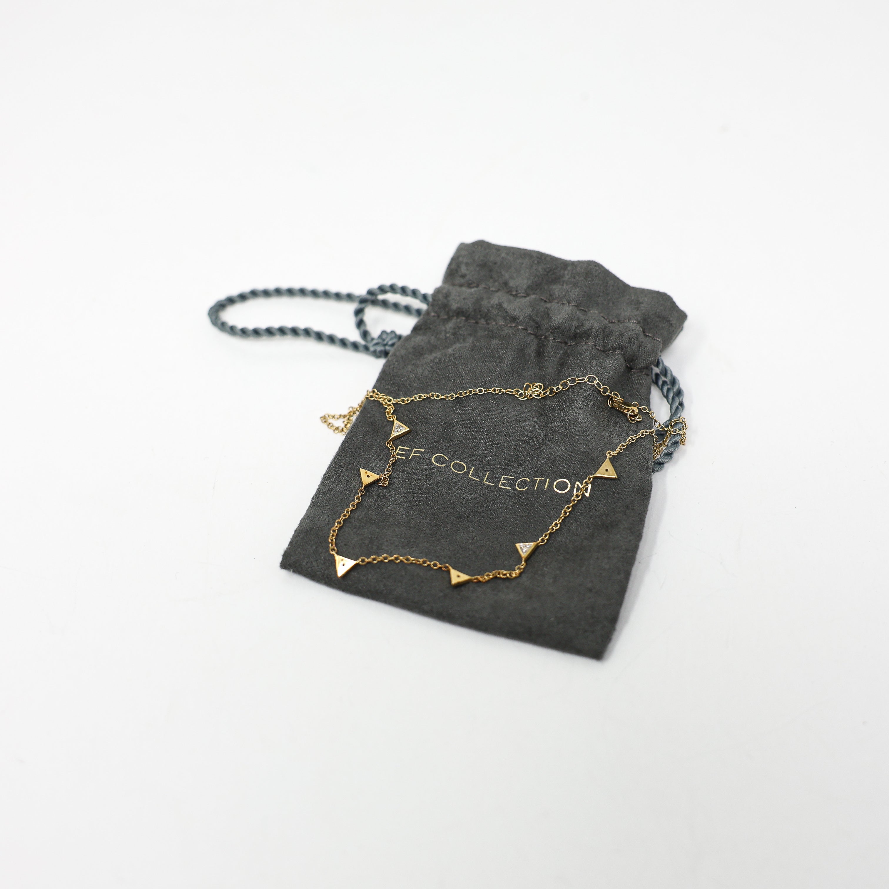 EF Collection 14k Yellow Gold Plated Diamond Triangle Charm Station Necklace