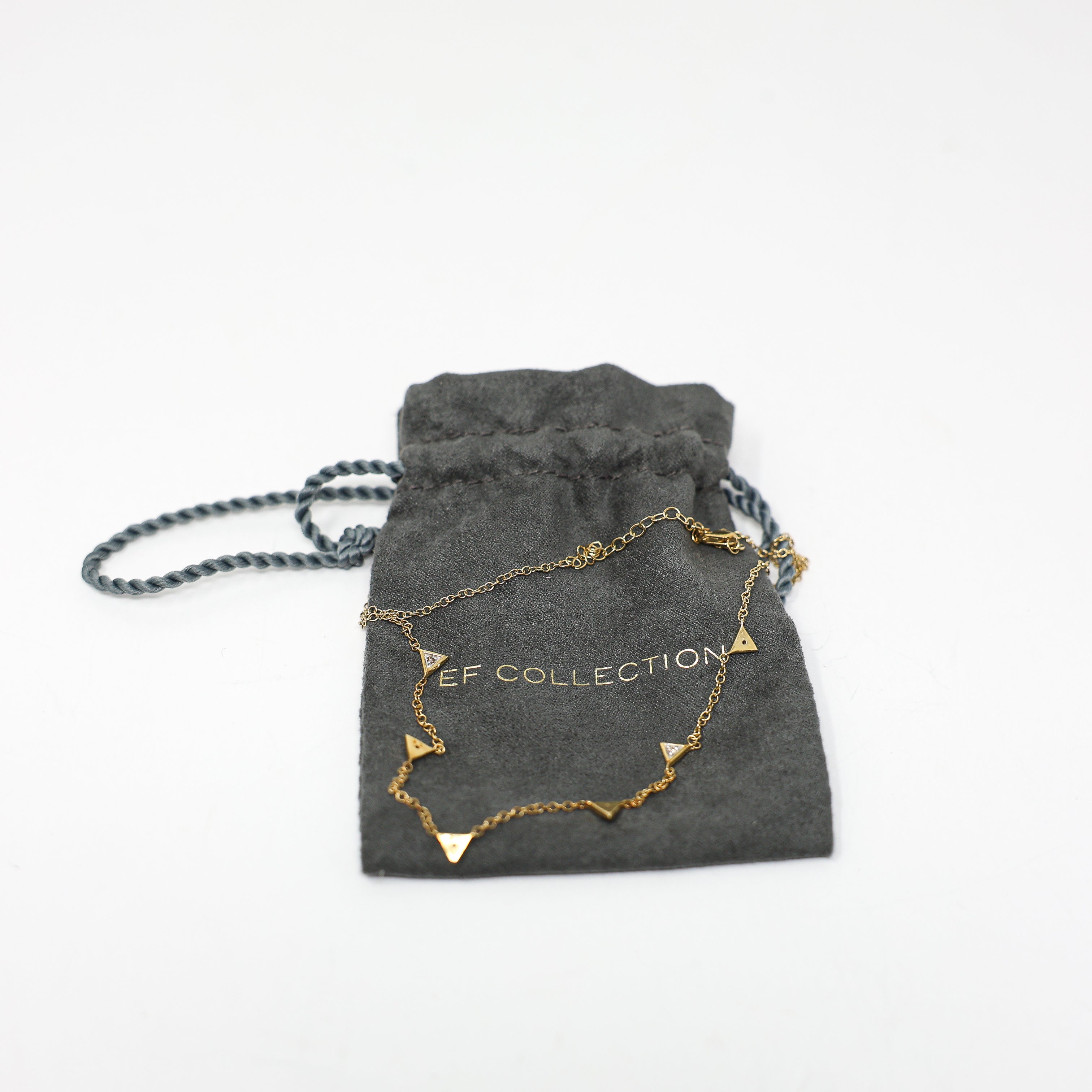 EF Collection 14k Yellow Gold Plated Diamond Triangle Charm Station Necklace