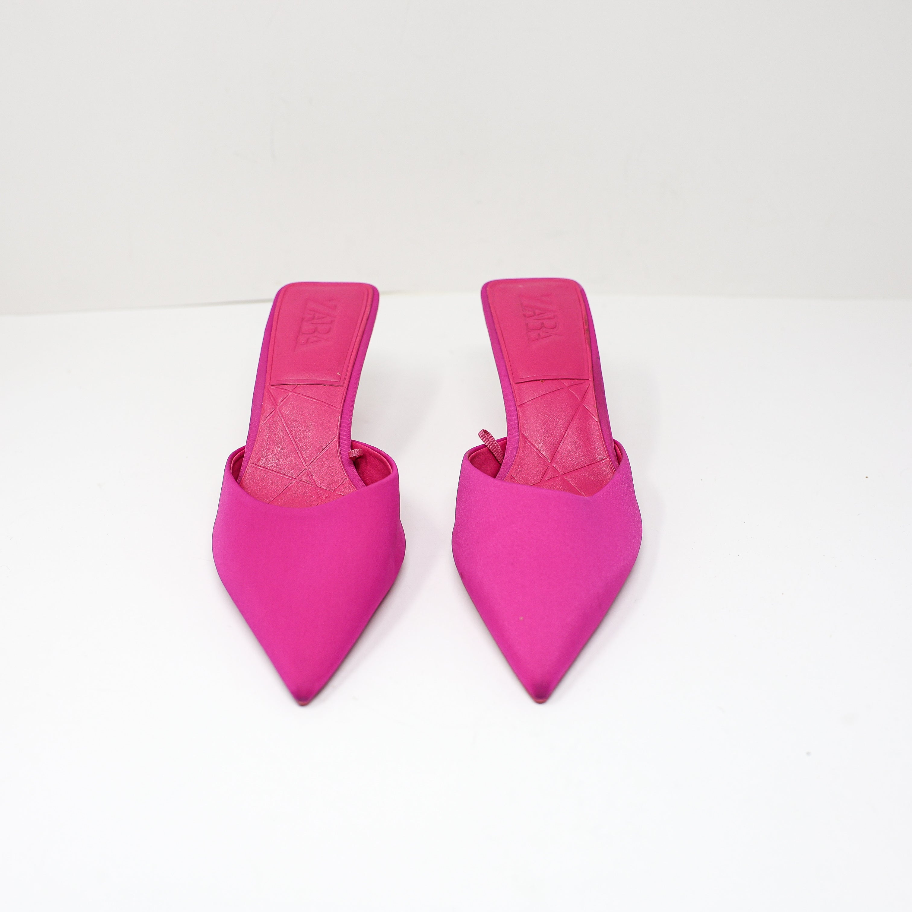 Zara Women's Neoprene Fabric Backless Pointed Toe Slip On High Heels Shoes Pink