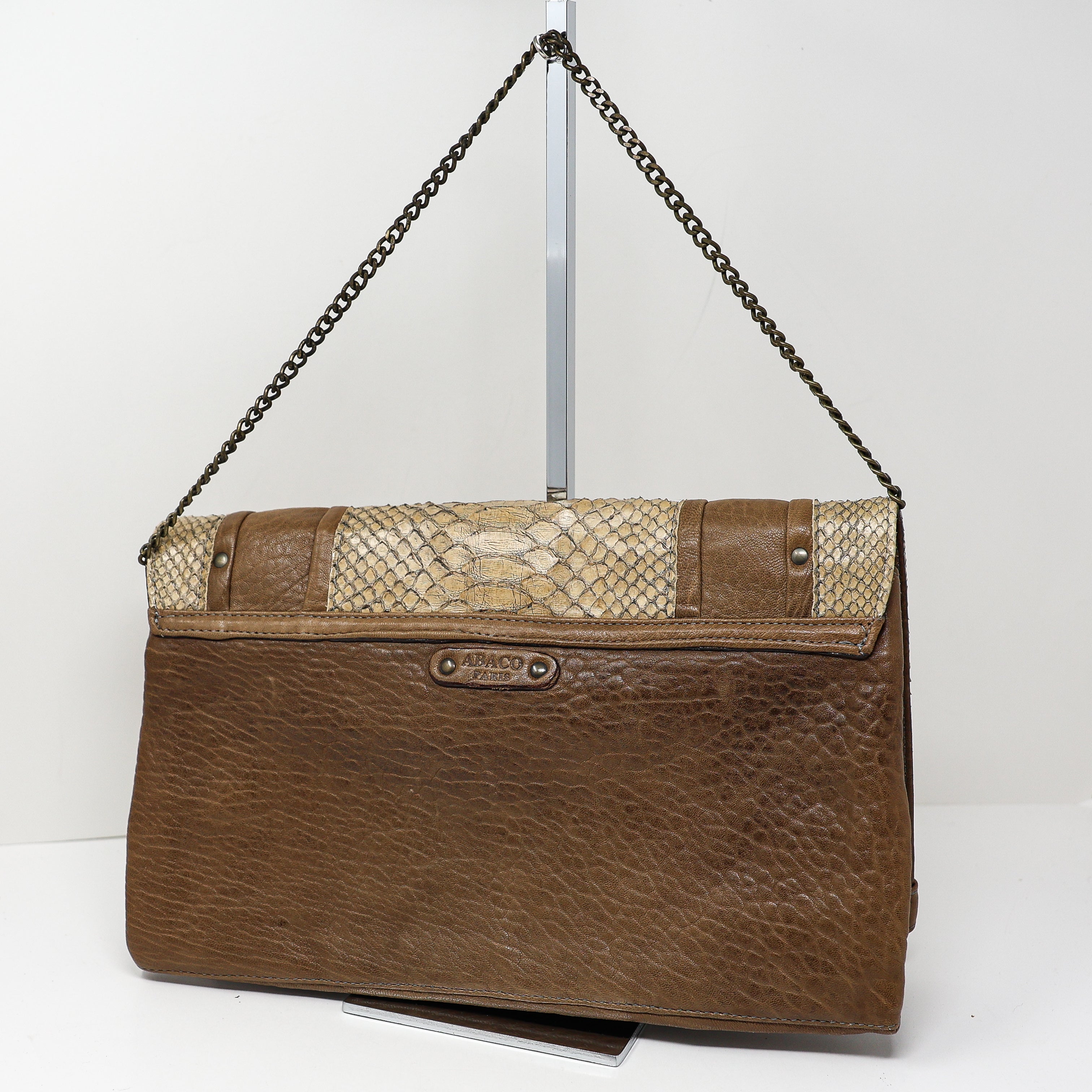 Abaco Paris Genuine Leather Snake Python Embossed Foldover Clutch Shoulder Bag