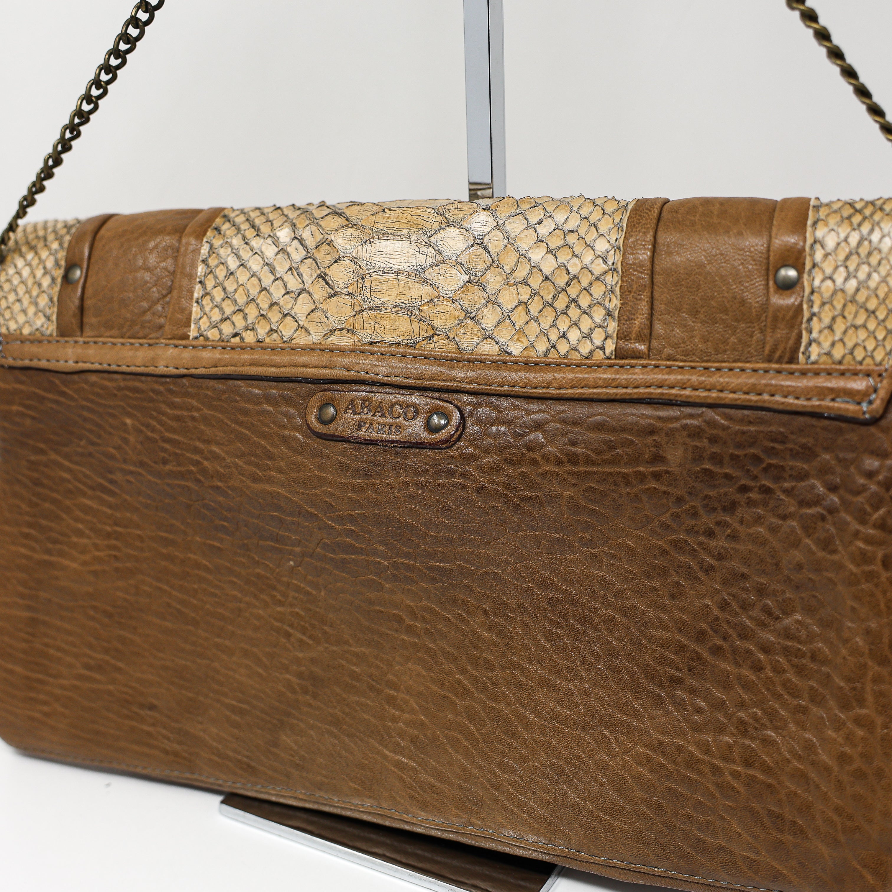 Abaco Paris Genuine Leather Snake Python Embossed Foldover Clutch Shoulder Bag