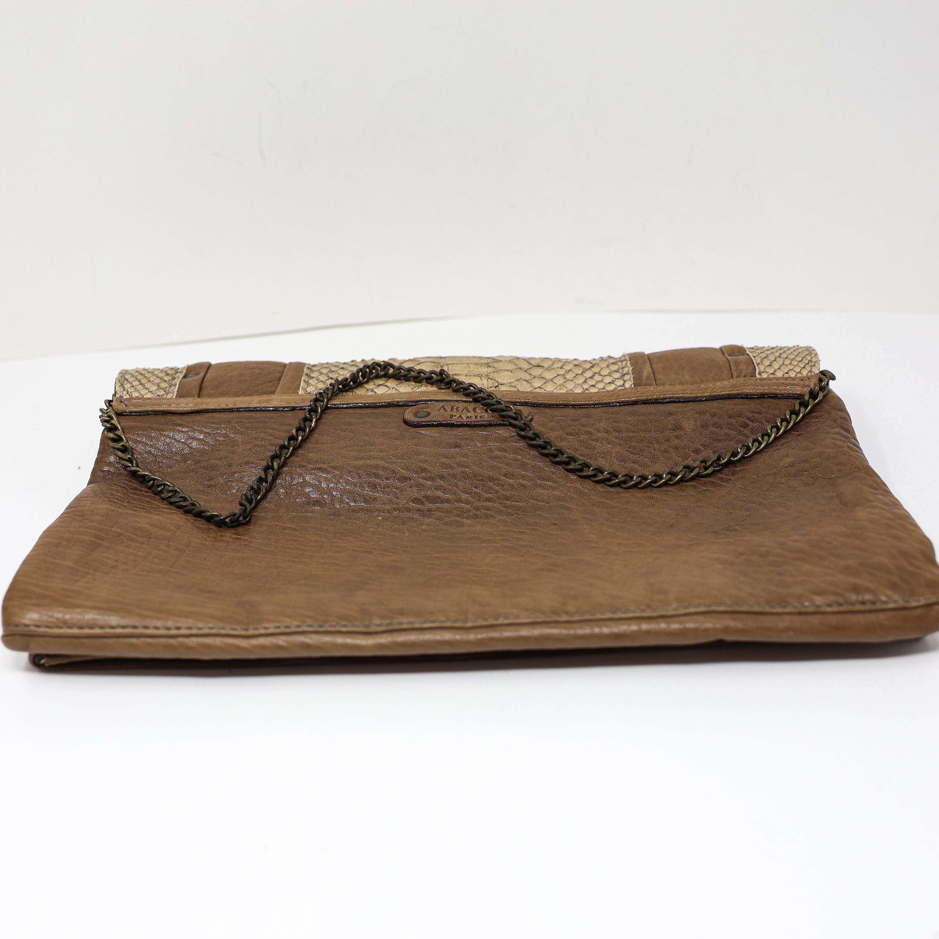 Abaco Paris Genuine Leather Snake Python Embossed Foldover Clutch Shoulder Bag