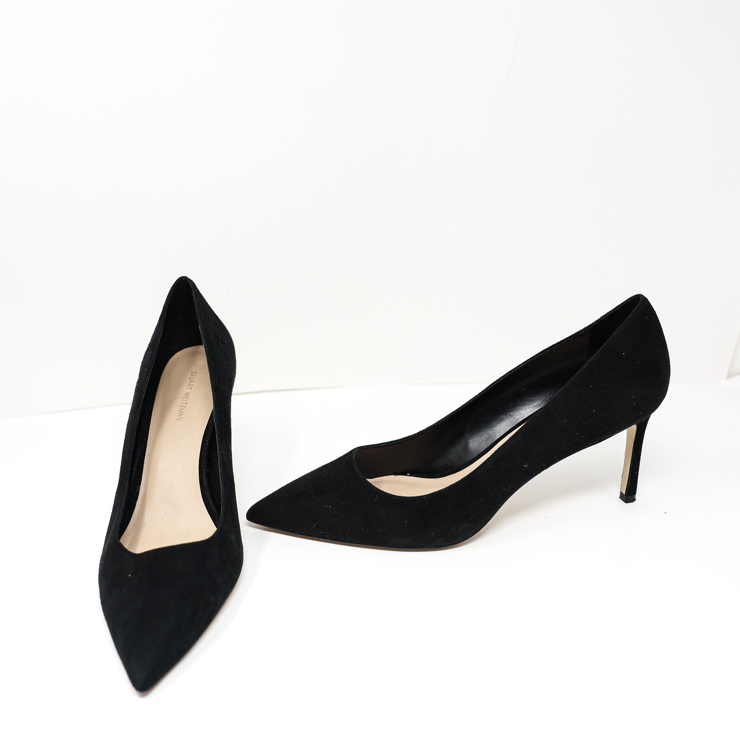 Stuart Weitzman Women's Dancer 75 Almond Toe Suede Pumps Heels Shoes Black 12B