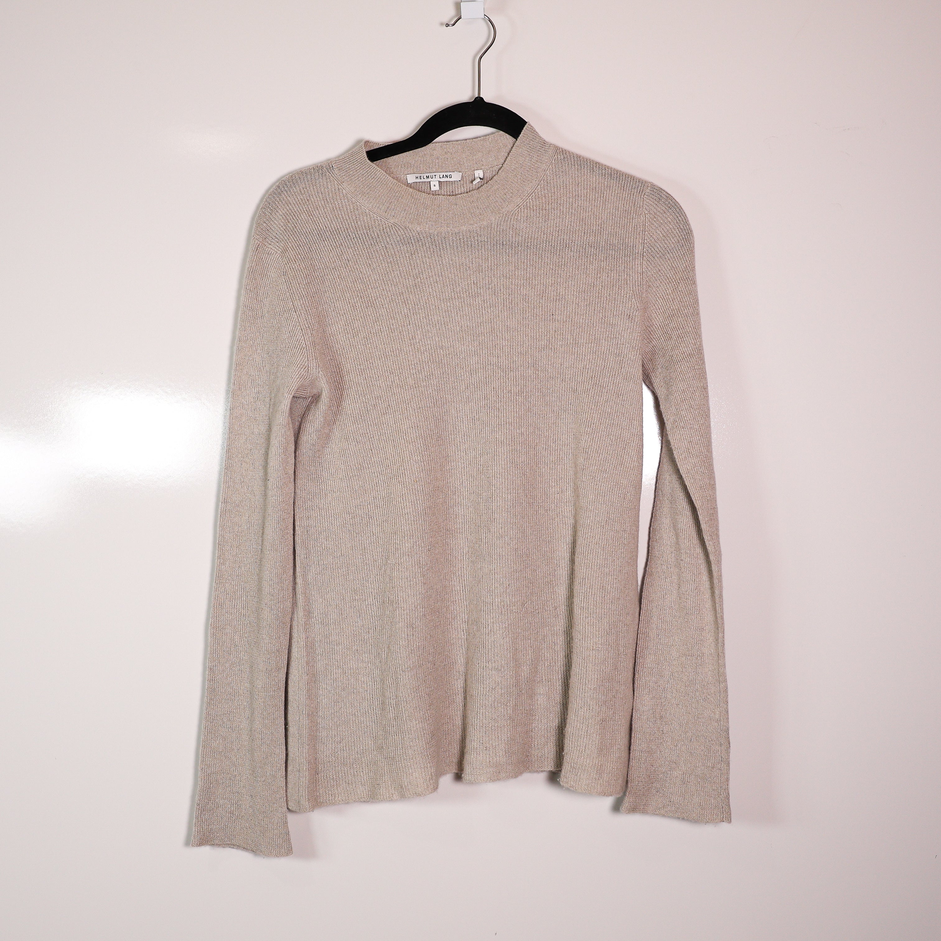 Helmut Lang Cashmere Linen Knit Stretch Mock Neck Long Sleeve Pullover Sweater S