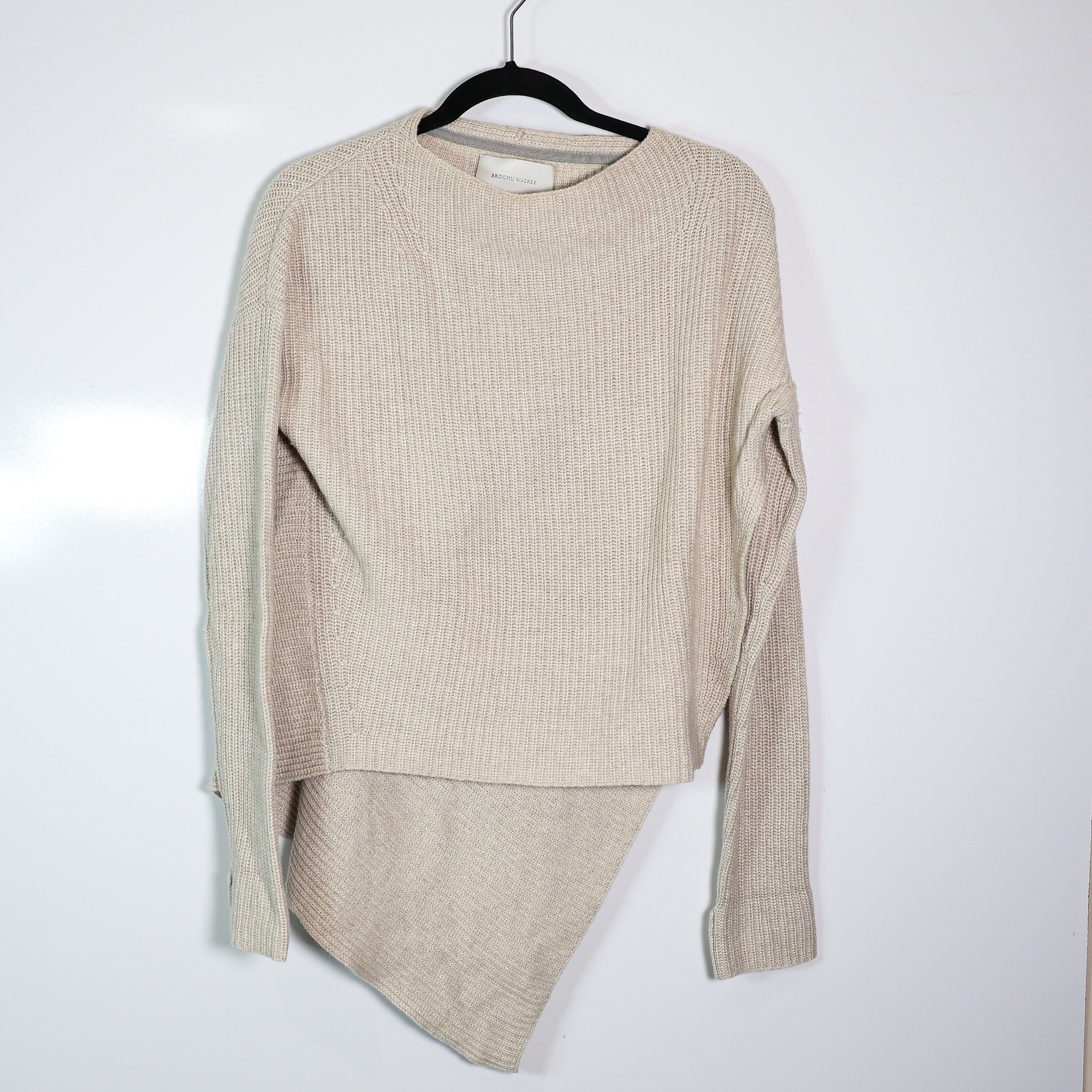 Brochu Walker Thandee Wool Cashmere Angora Knit Stretch Asymmetrical Hem Sweater