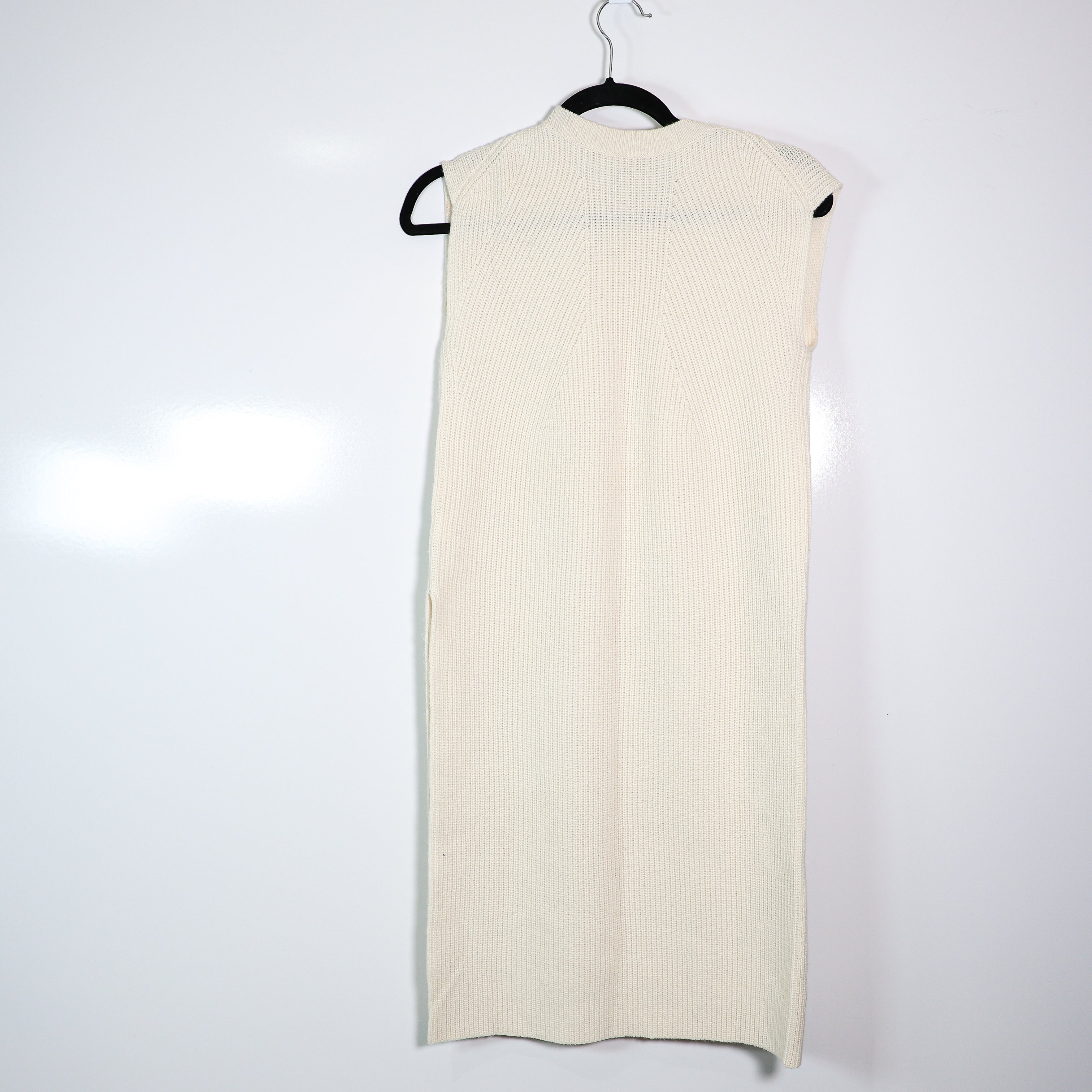 Helmut Lang Wool Cashmere Knit Stretch Crew Neck Sleeveless Sweater Dress Ivory