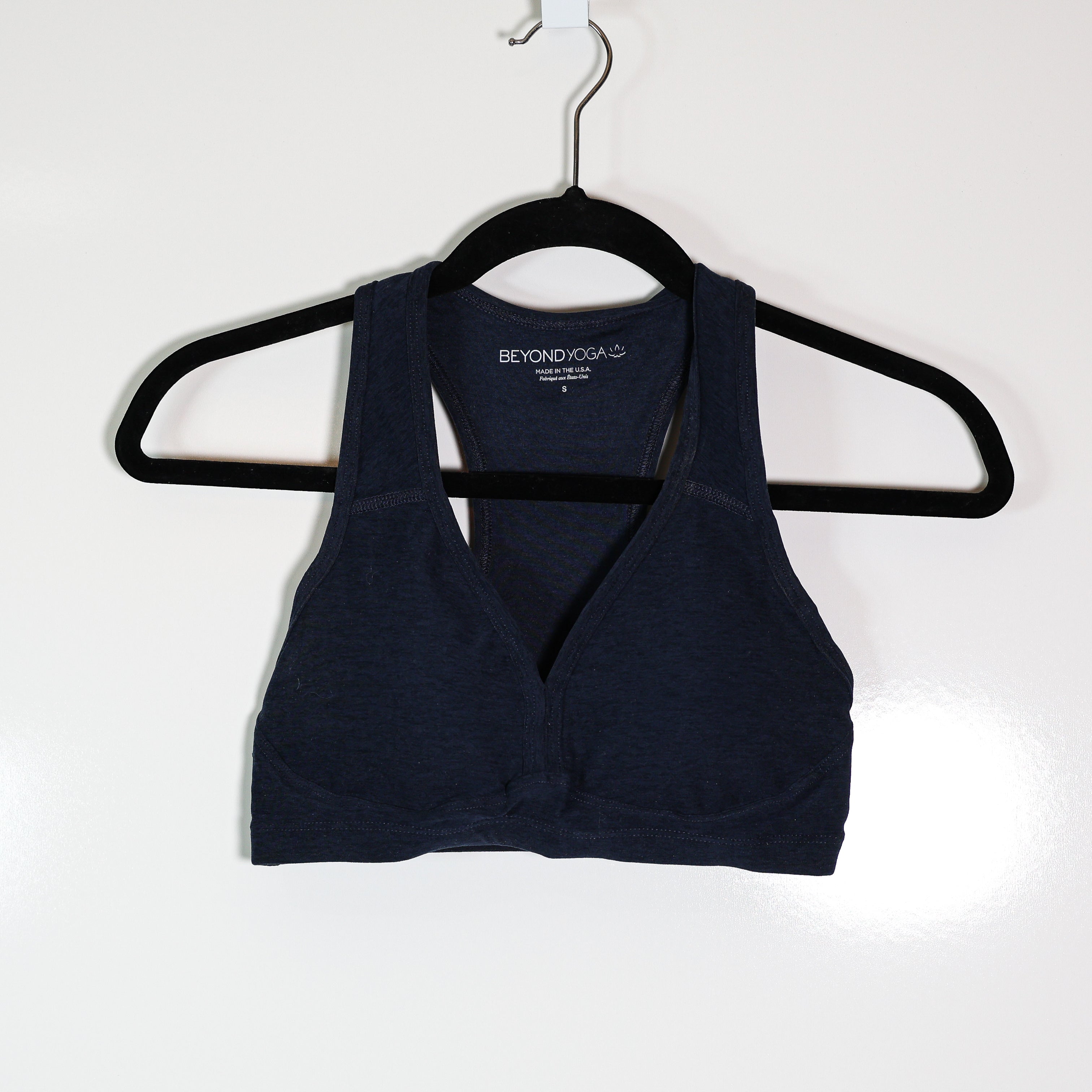 Beyond Yoga Spacedye Lift Your Spirits Racerback Athletic Sports Bra Navy Small