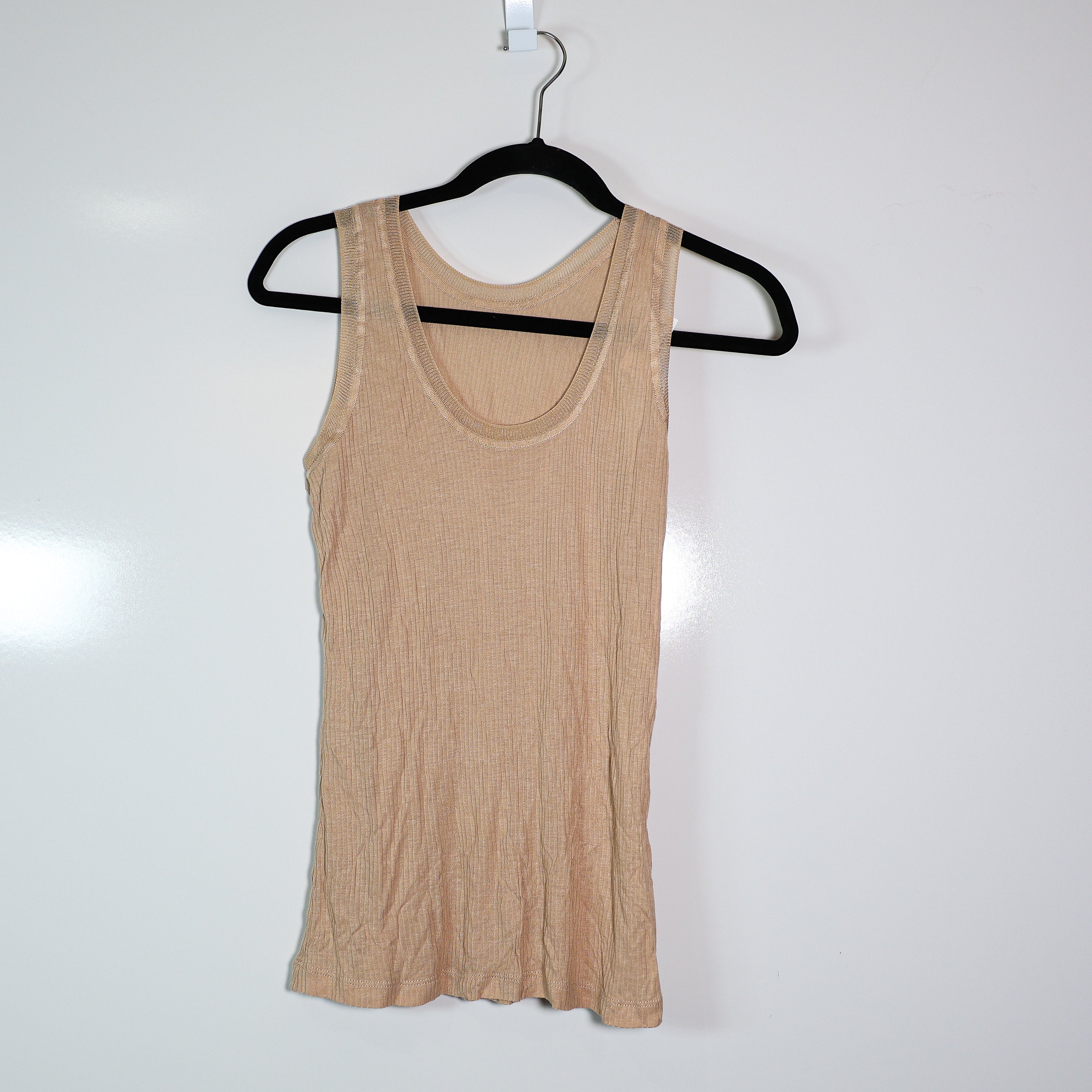 NEW T Alexander Wang Ribbed Knit Scoop Neck Sleeveless Tank Top Neutral Small