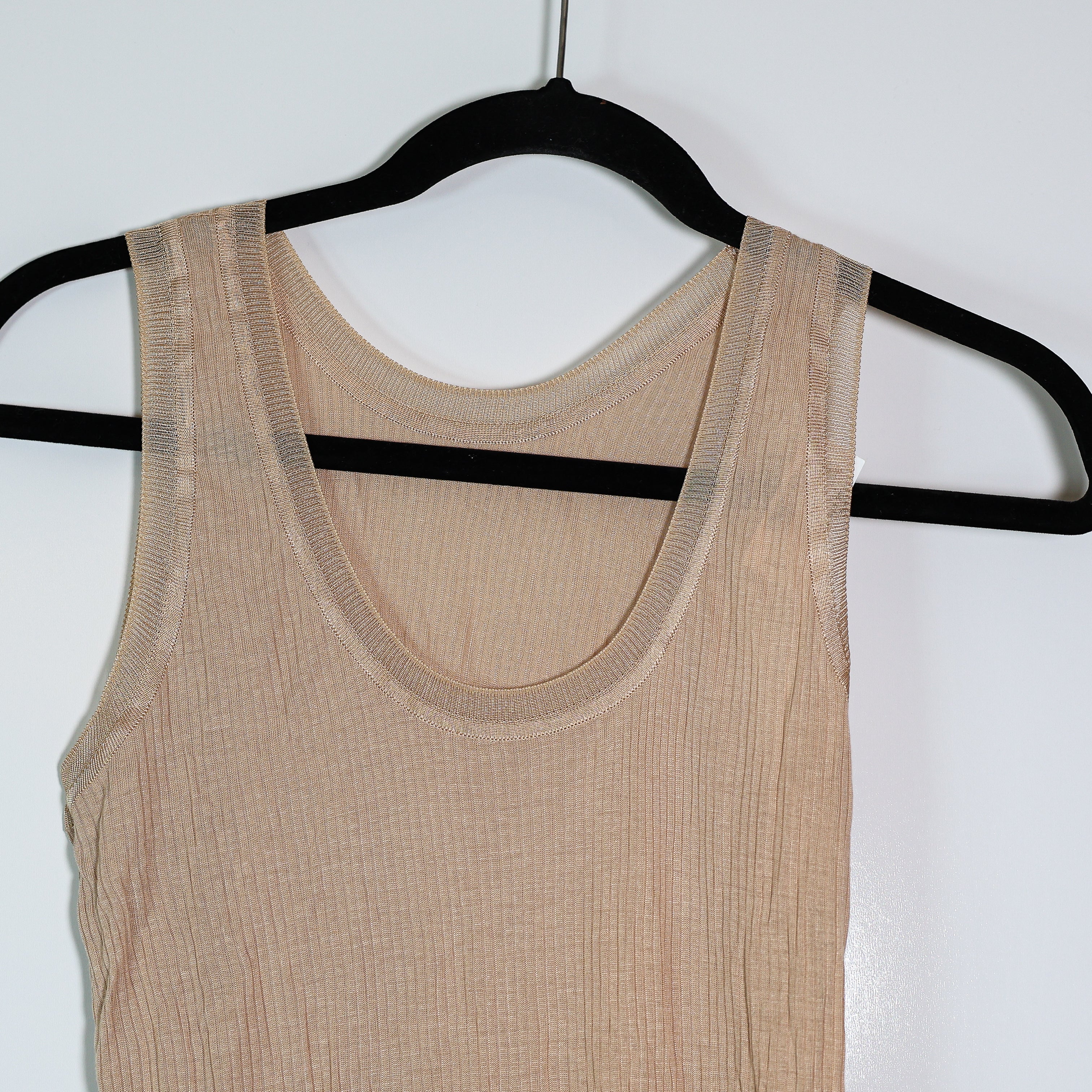 NEW T Alexander Wang Ribbed Knit Scoop Neck Sleeveless Tank Top Neutral Small
