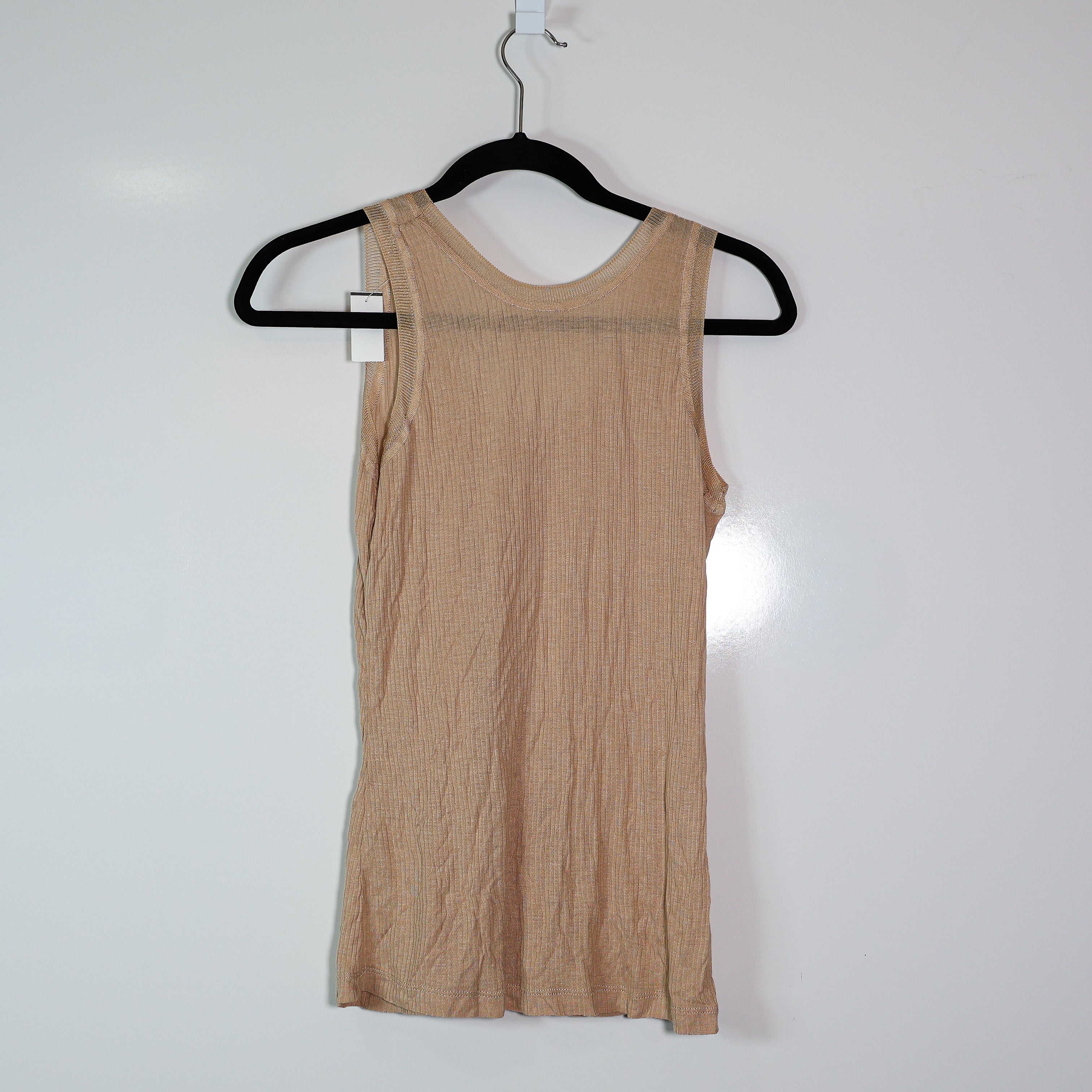 NEW T Alexander Wang Ribbed Knit Scoop Neck Sleeveless Tank Top Neutral Small