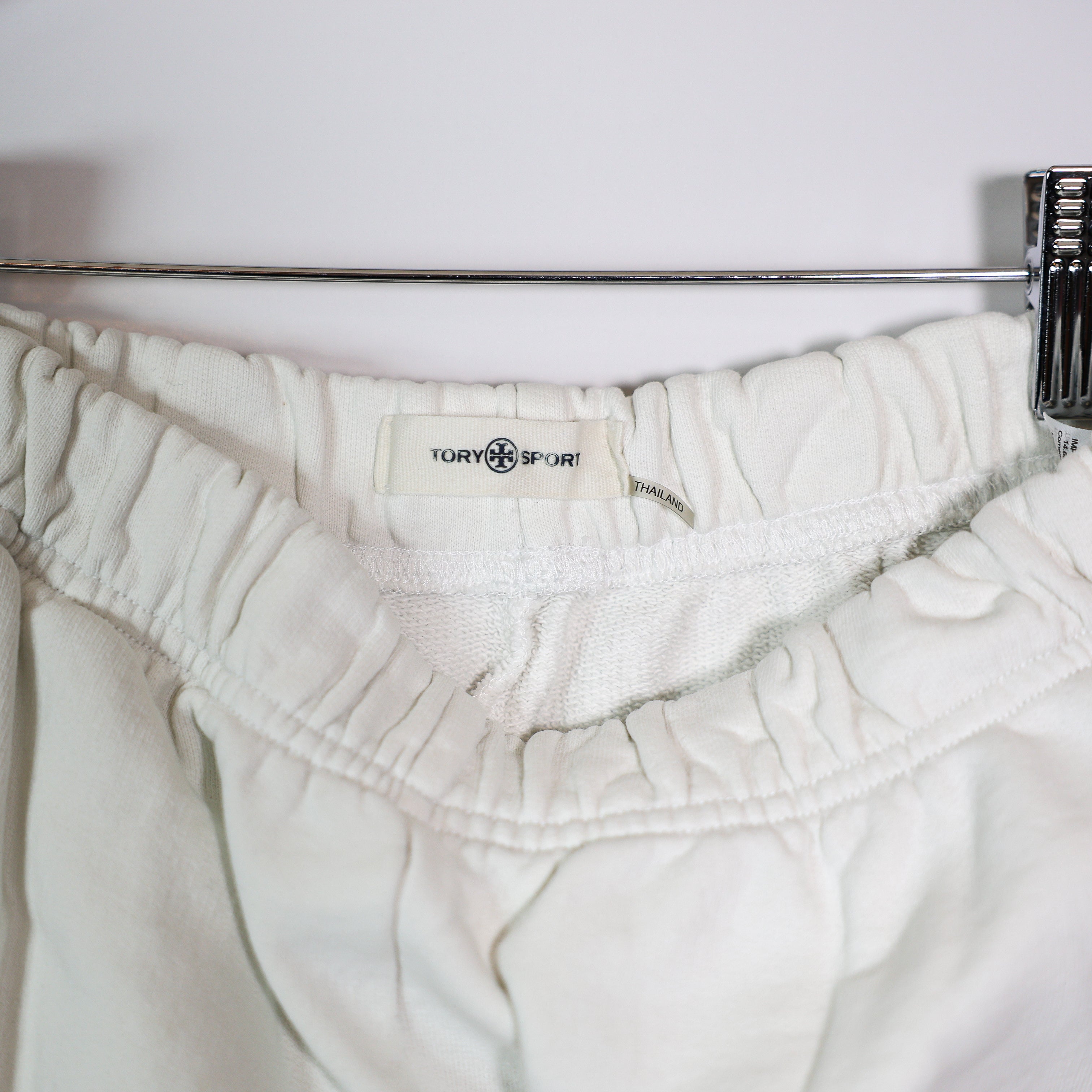 Tory Burch Sport Cotton Terry Lined Mid Rise Ankle Crop Sweat Pants Solid White