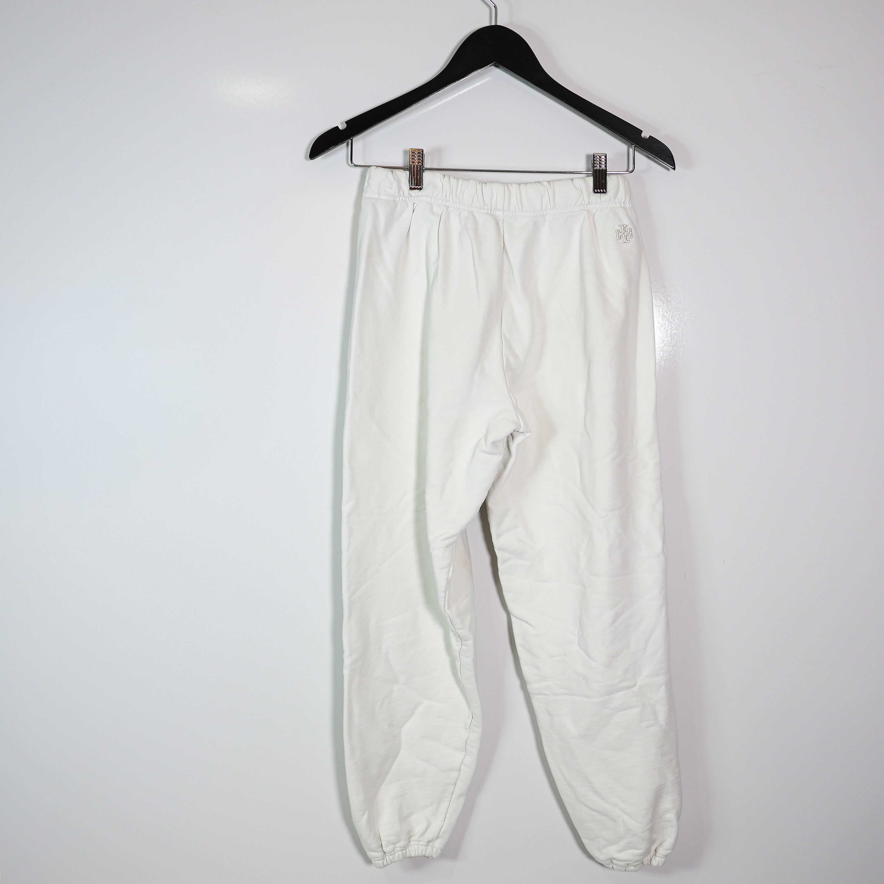 Tory Burch Sport Cotton Terry Lined Mid Rise Ankle Crop Sweat Pants Solid White