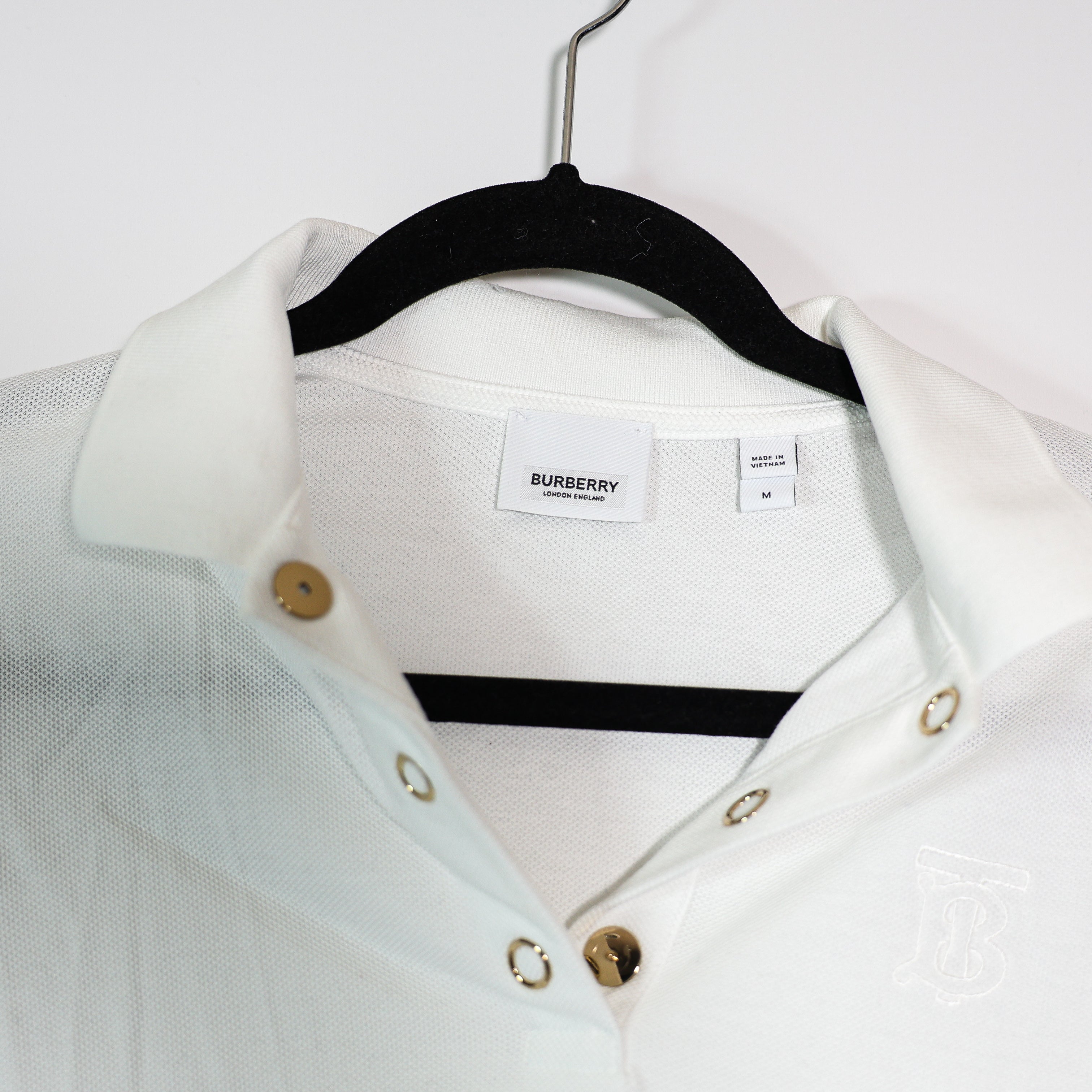 Burberry Women's Cotton Embroidered Logo Short Sleeve Polo Shirt Top White M