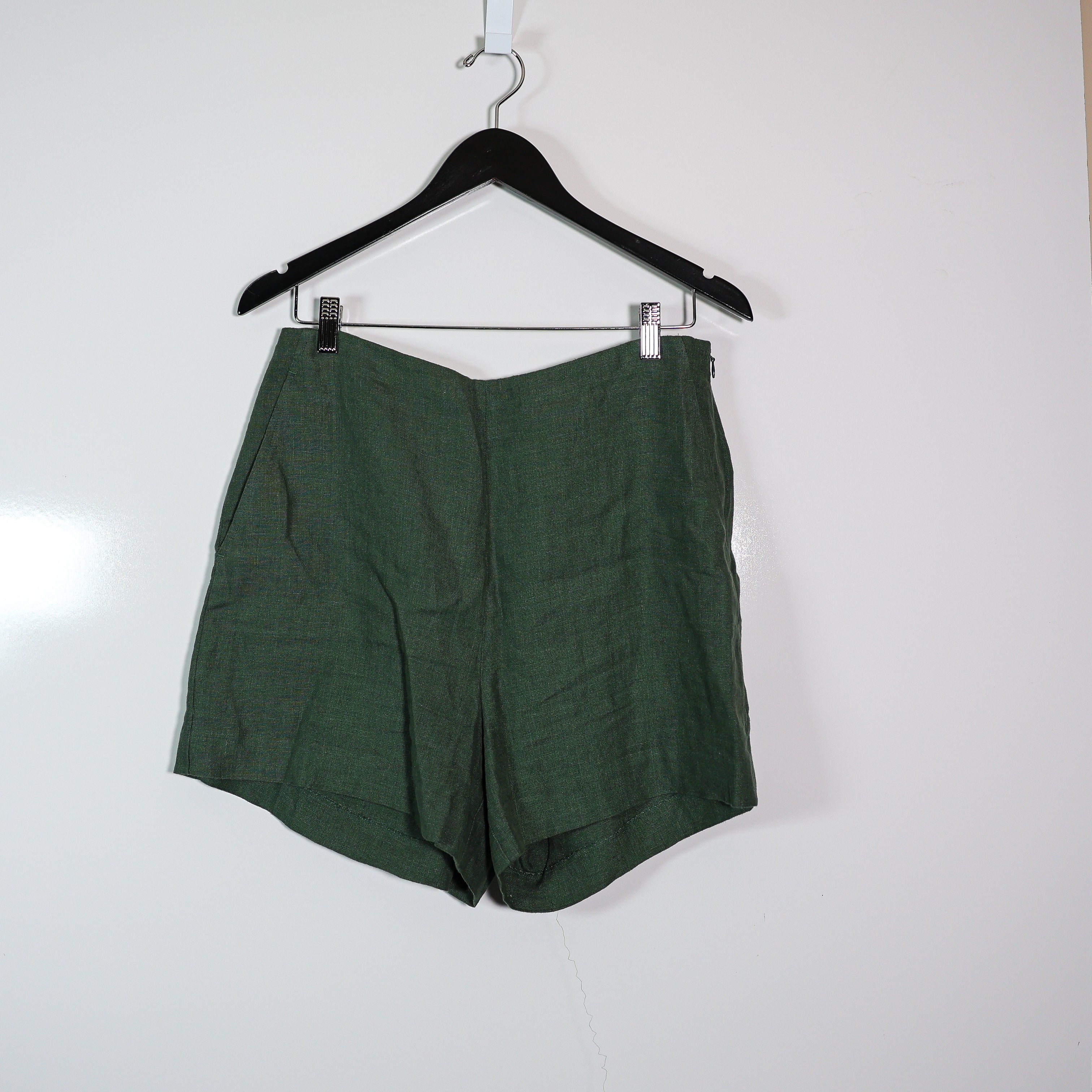 Polo Ralph Lauren Women's Linen High Rise Side Zip Mini Shorts Solid Green 8