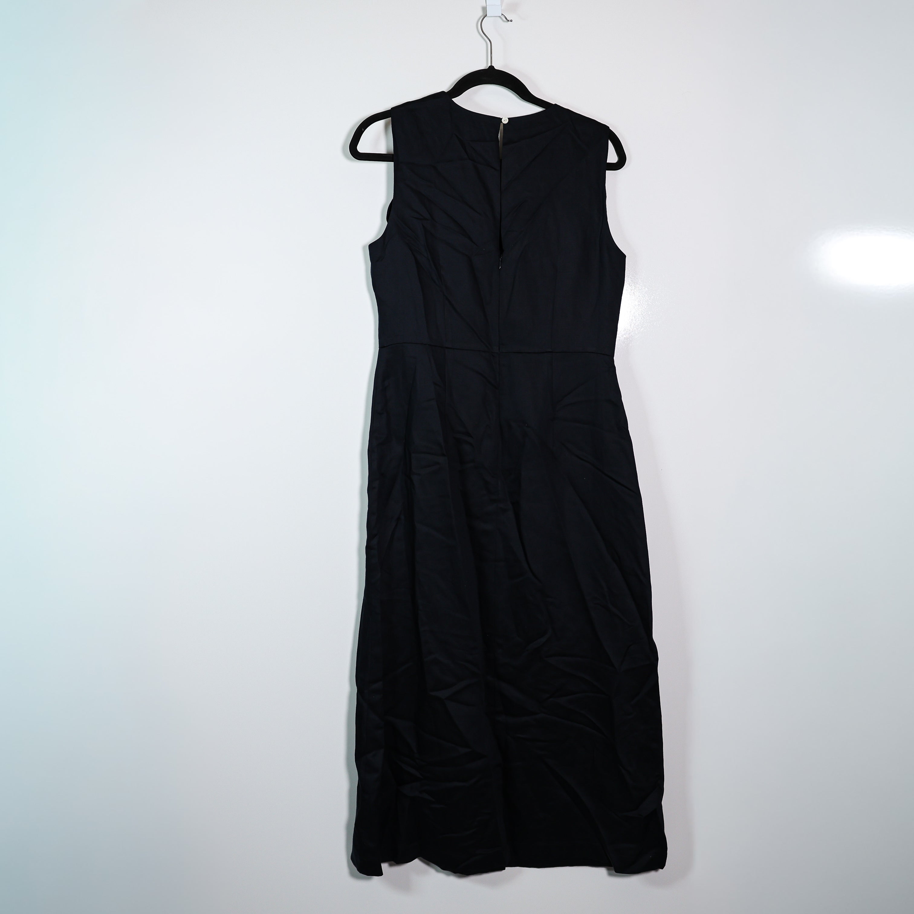 Jenni Kayne Blair Scoop Neck Sleeveless Linen Blend Slip Midi Dress Navy Blue M