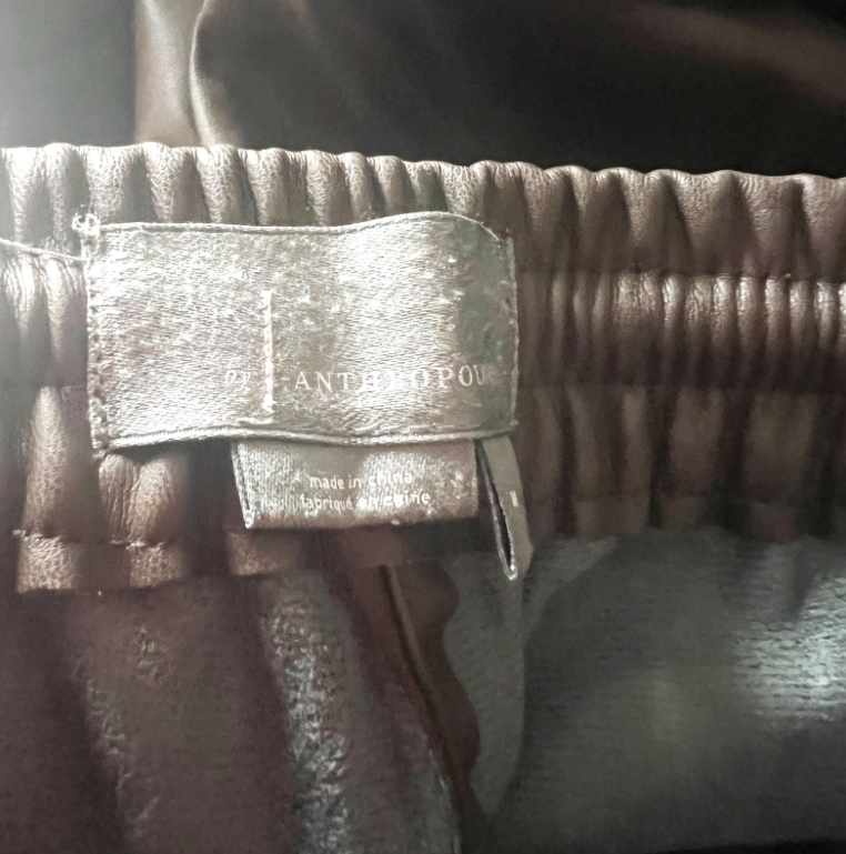 Anthropologie Sakara Faux Vegan Leather Mid Rise Straight Leg Brown Pants Medium