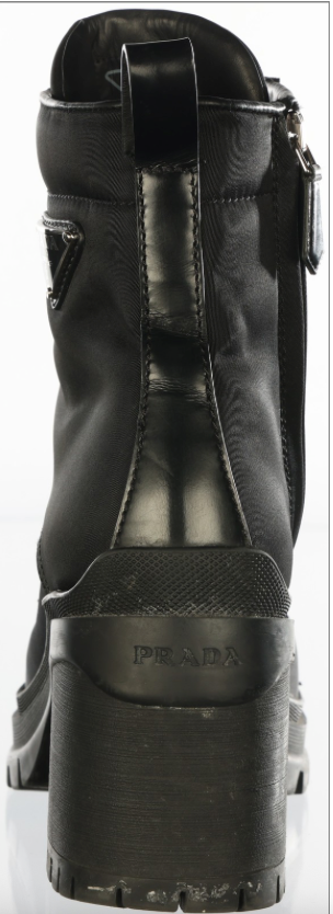 Prada Women's Re-Nylon And Leather Block Heel Ankle Combat Booties Boots Shoes