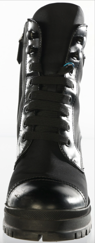 Prada Women's Re-Nylon And Leather Block Heel Ankle Combat Booties Boots Shoes