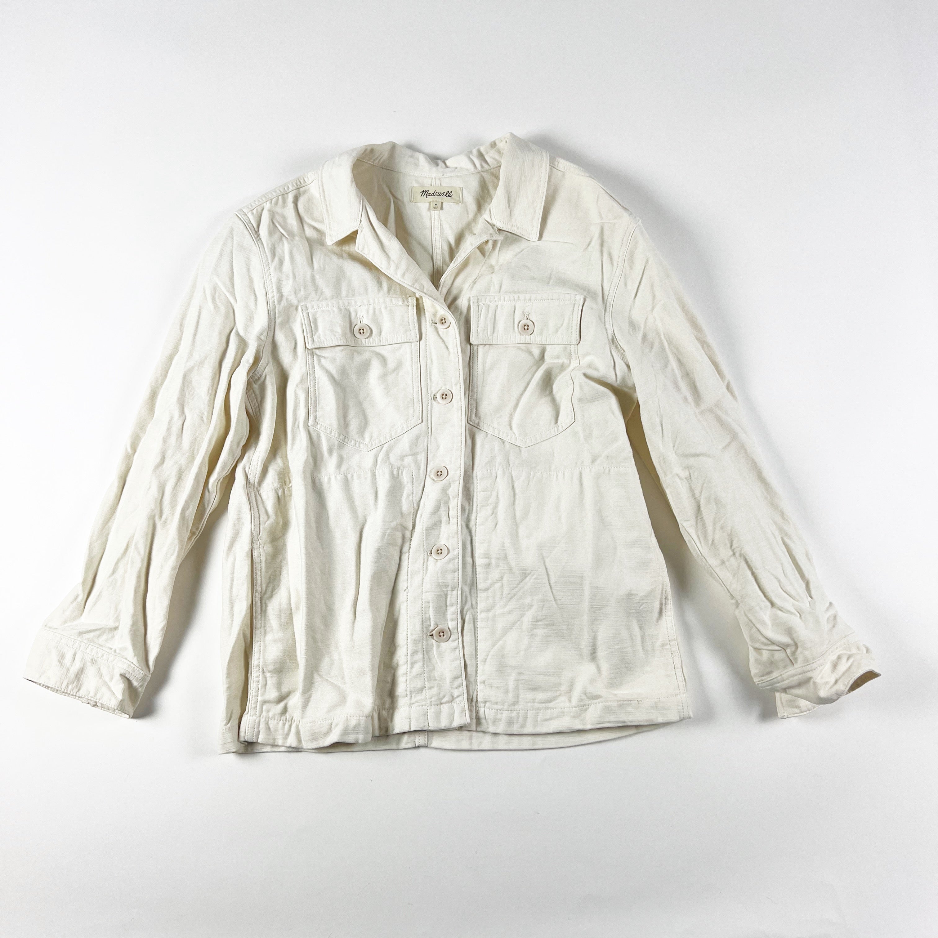 Madewell Women's Drakefield Collared Button Down Cotton Shirt Jacket Ecru M