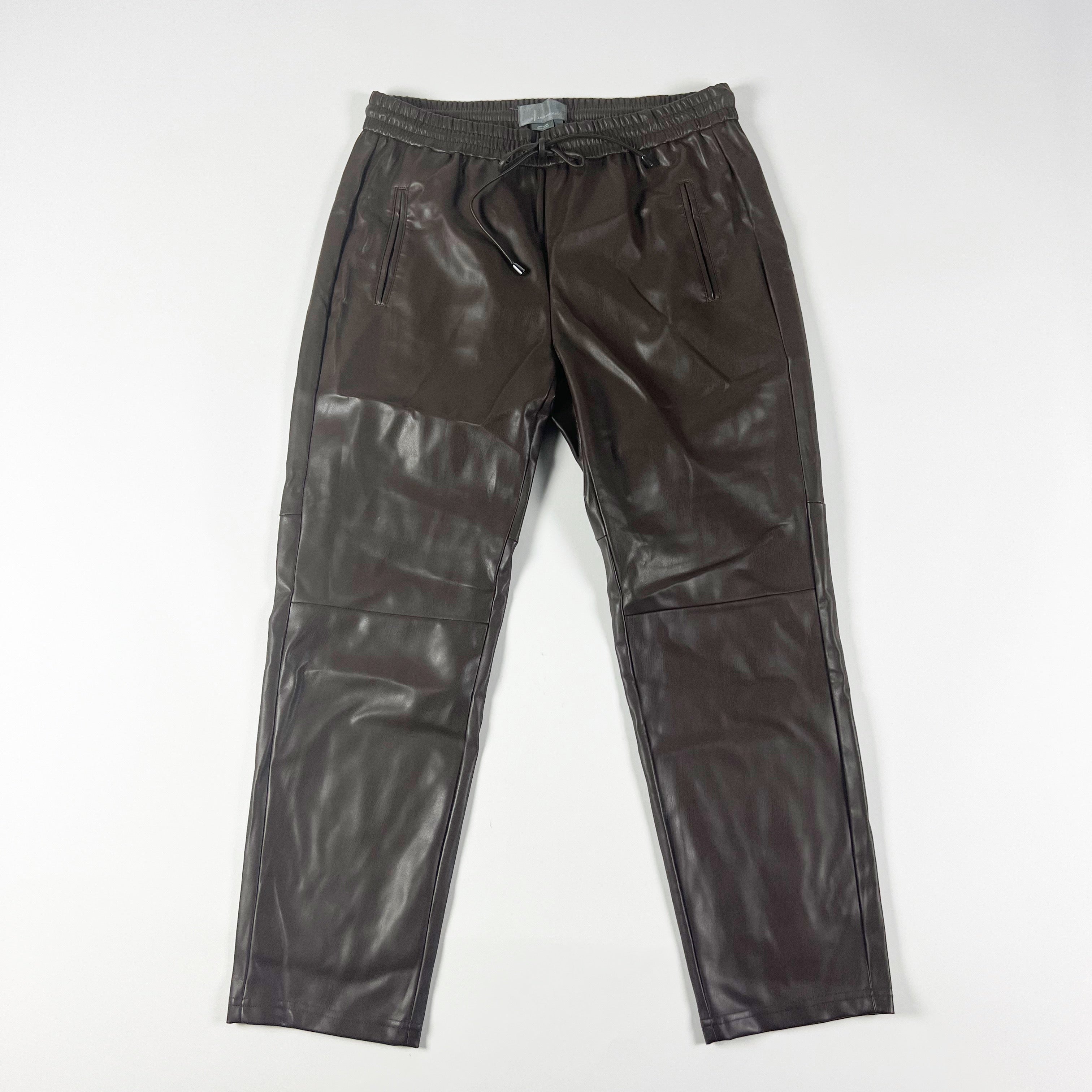 Anthropologie Sakara Faux Vegan Leather Mid Rise Straight Leg Brown Pants Medium