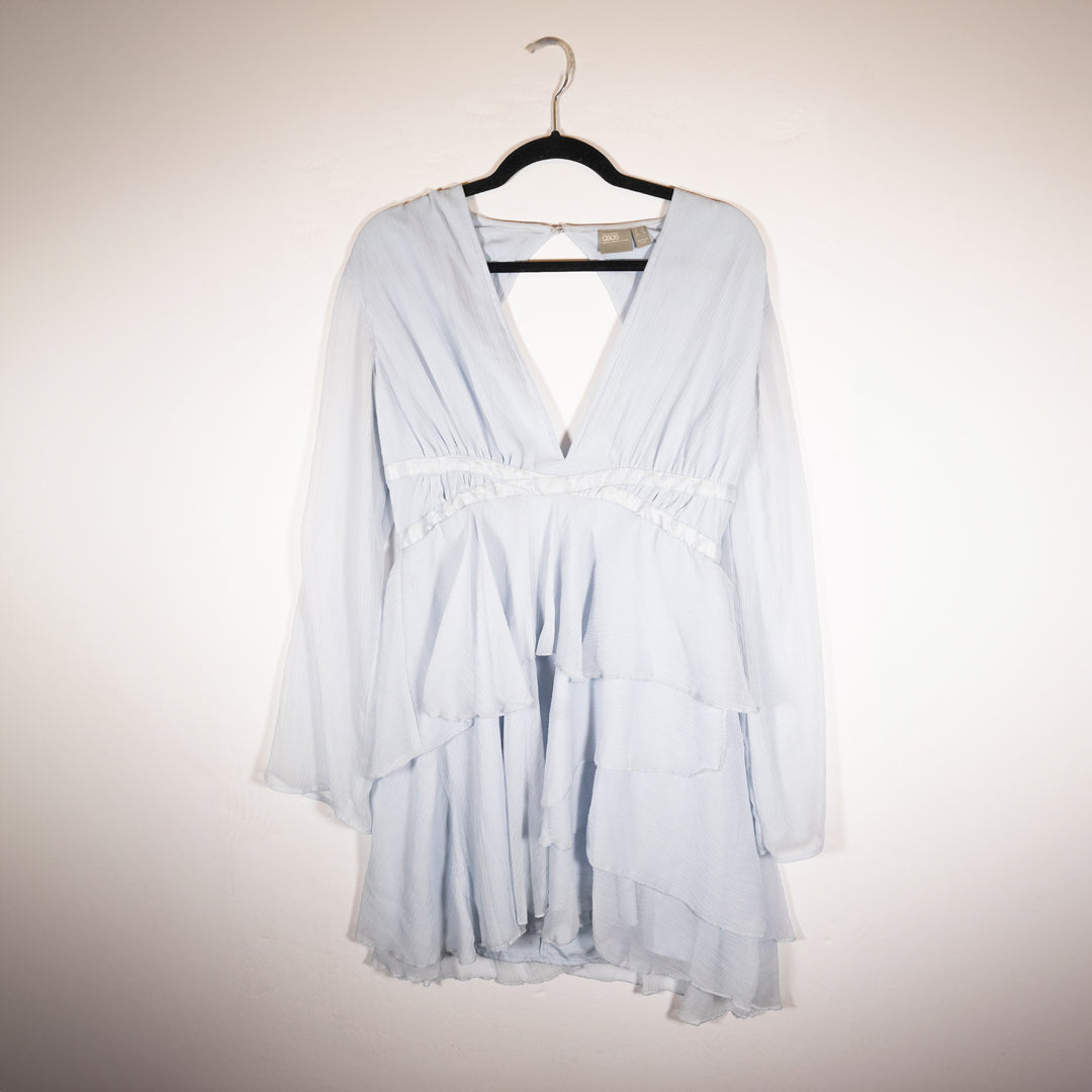 ASOS Lightweight Chiffon Tiered Ruffle V Neck Long Sleeve Pullover Mini Dress 8