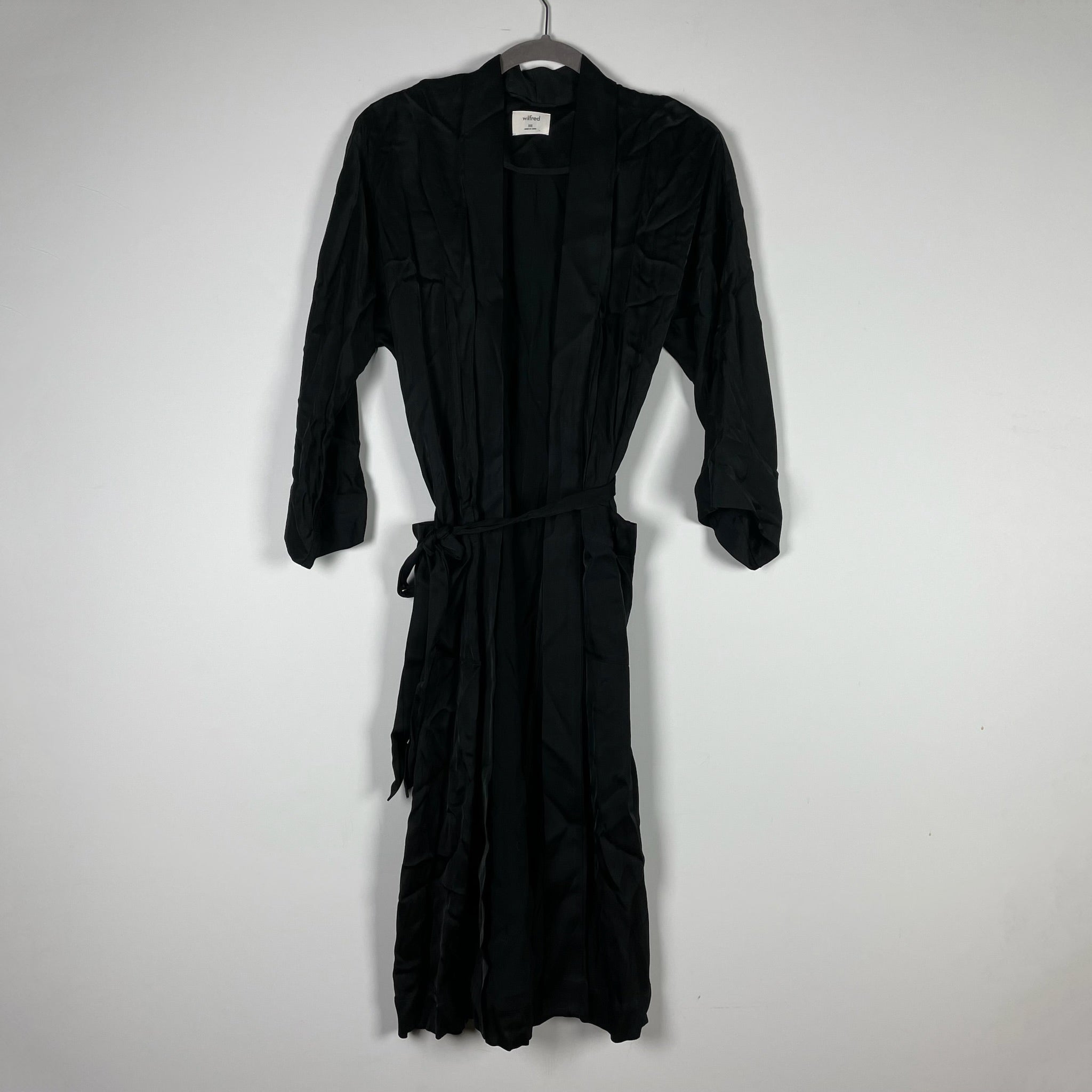 Wilfred Aritzia Durante Duster Satin Half Sleeve Belted Wrap Jacket Cardigan XXS