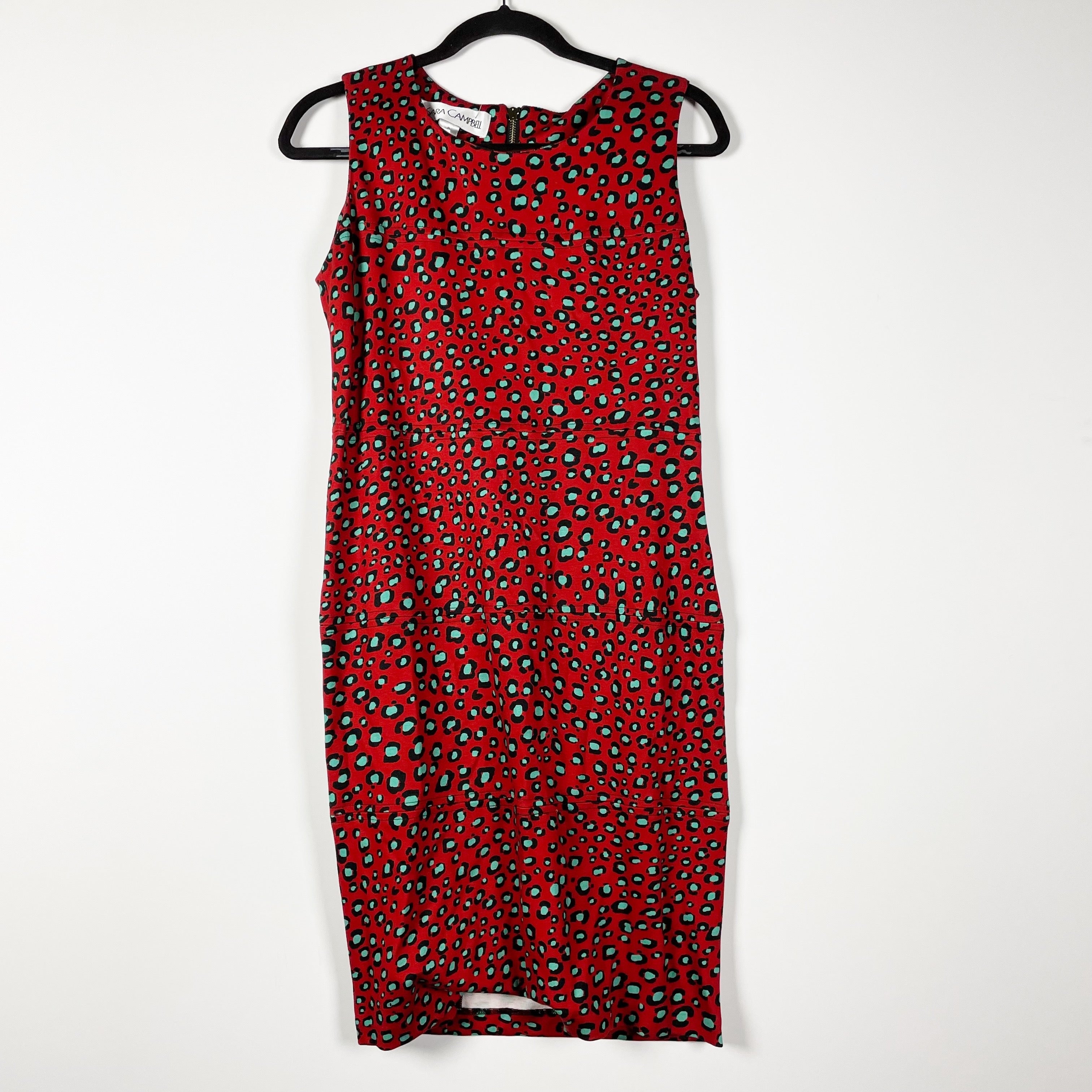 NEW Sara Campbell Red Blue Cheetah Leopard Animal Print Mini Shift Dress Small
