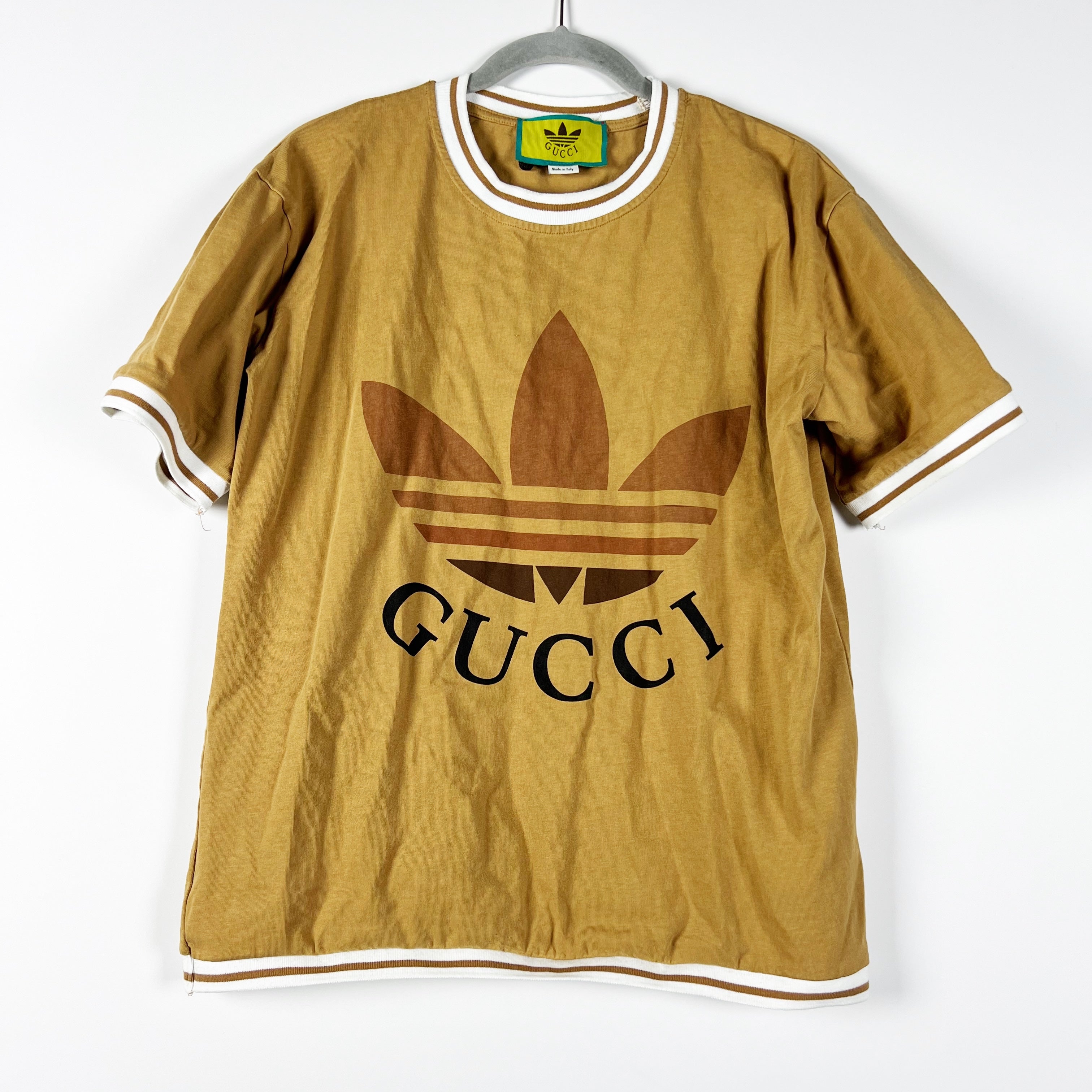 Gucci Adidas Trefoil Logo Graphic Print Cotton Crew Neck Short