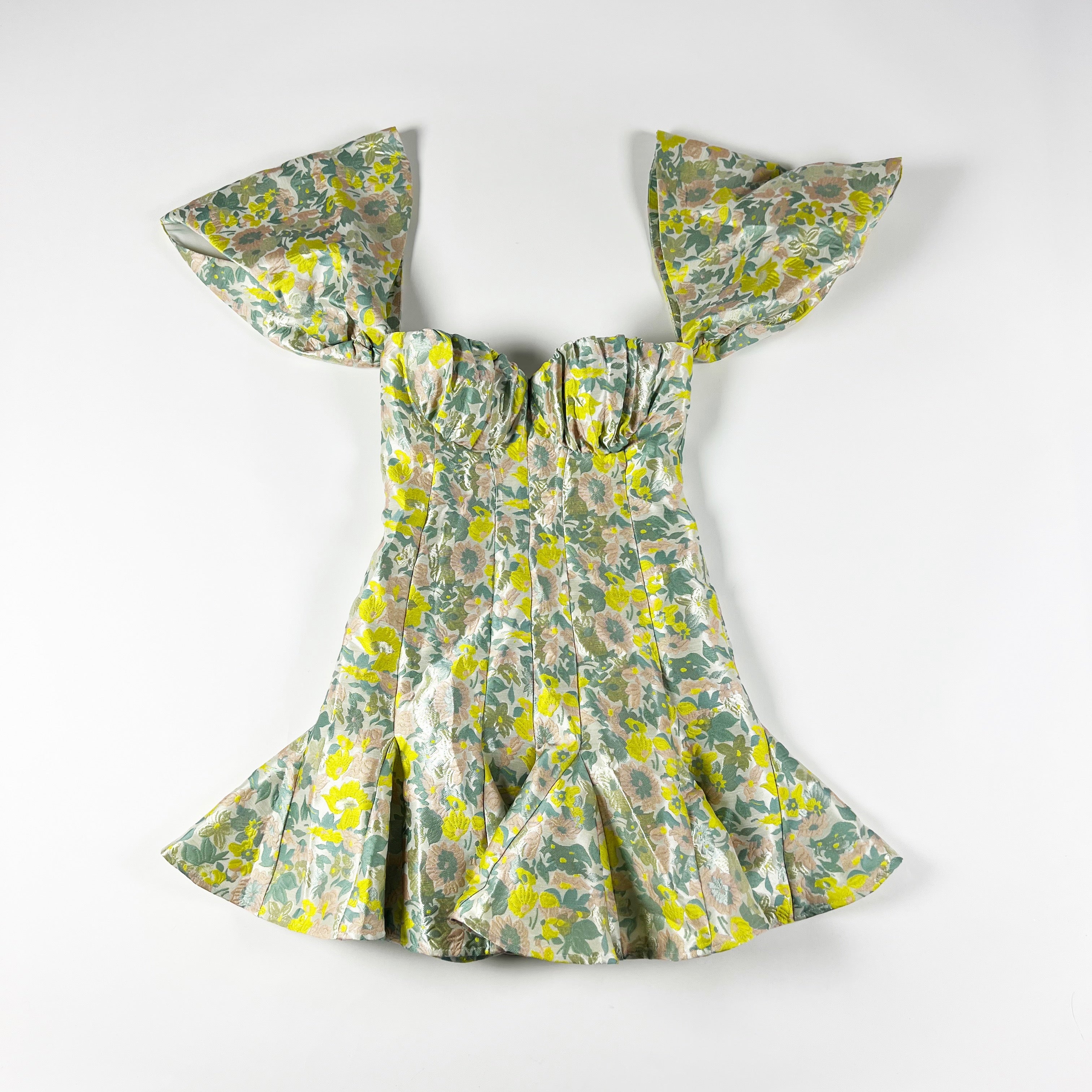 NEW ASOS Luxe Metallic Brocade Floral Flower Print Pattern Ruched Bodice Dress 4