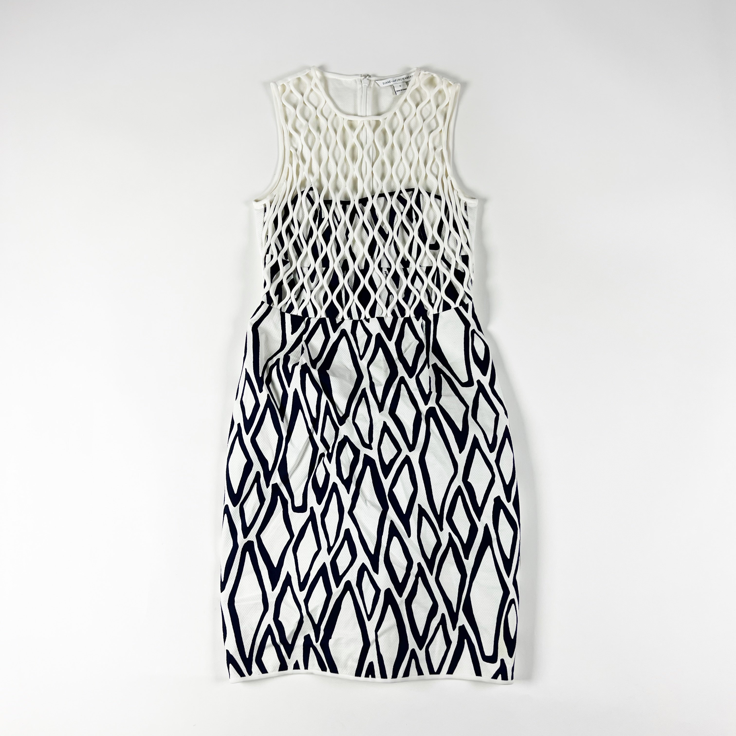 Diane Von Furstenberg Leonora Netted Woven Two-Tone Blue White Shift Dress 0