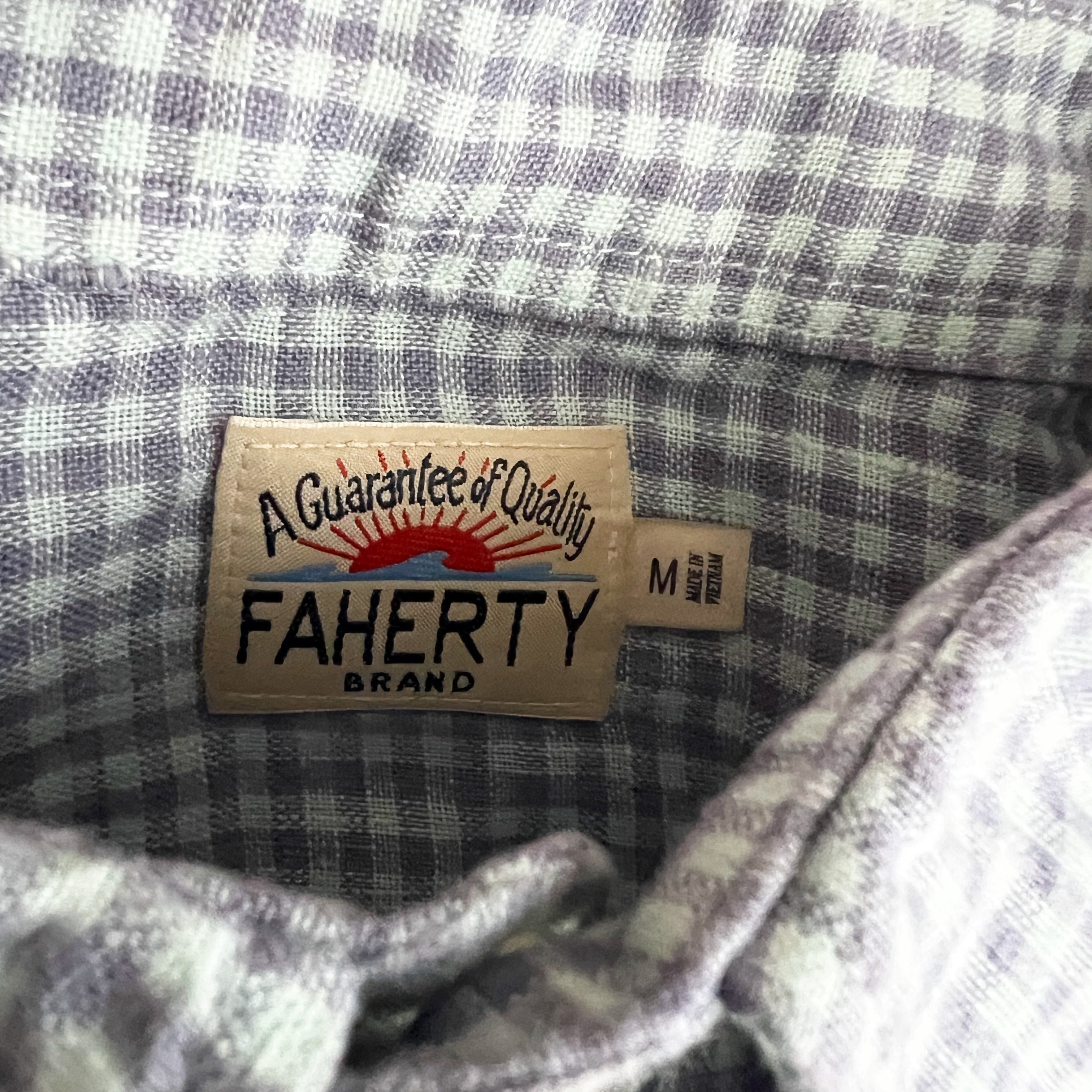 Faherty Men's Linen Collared Button Down Long Sleeve Shirt Blue Purple Gingham M