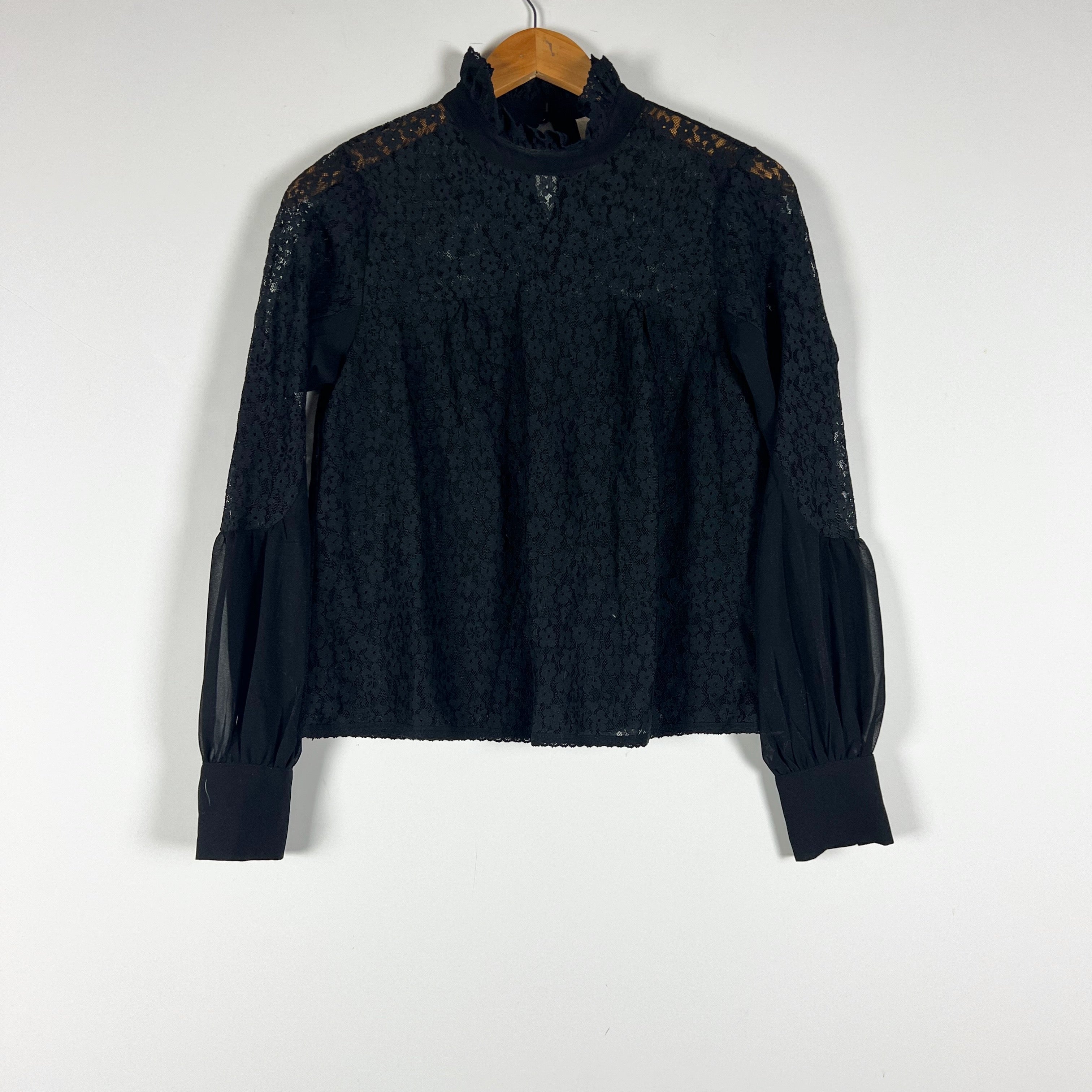 Tuckernuck Rosalee Allover Floral Flower Lace Ruffle Mock Neck Long Sleeve Shirt