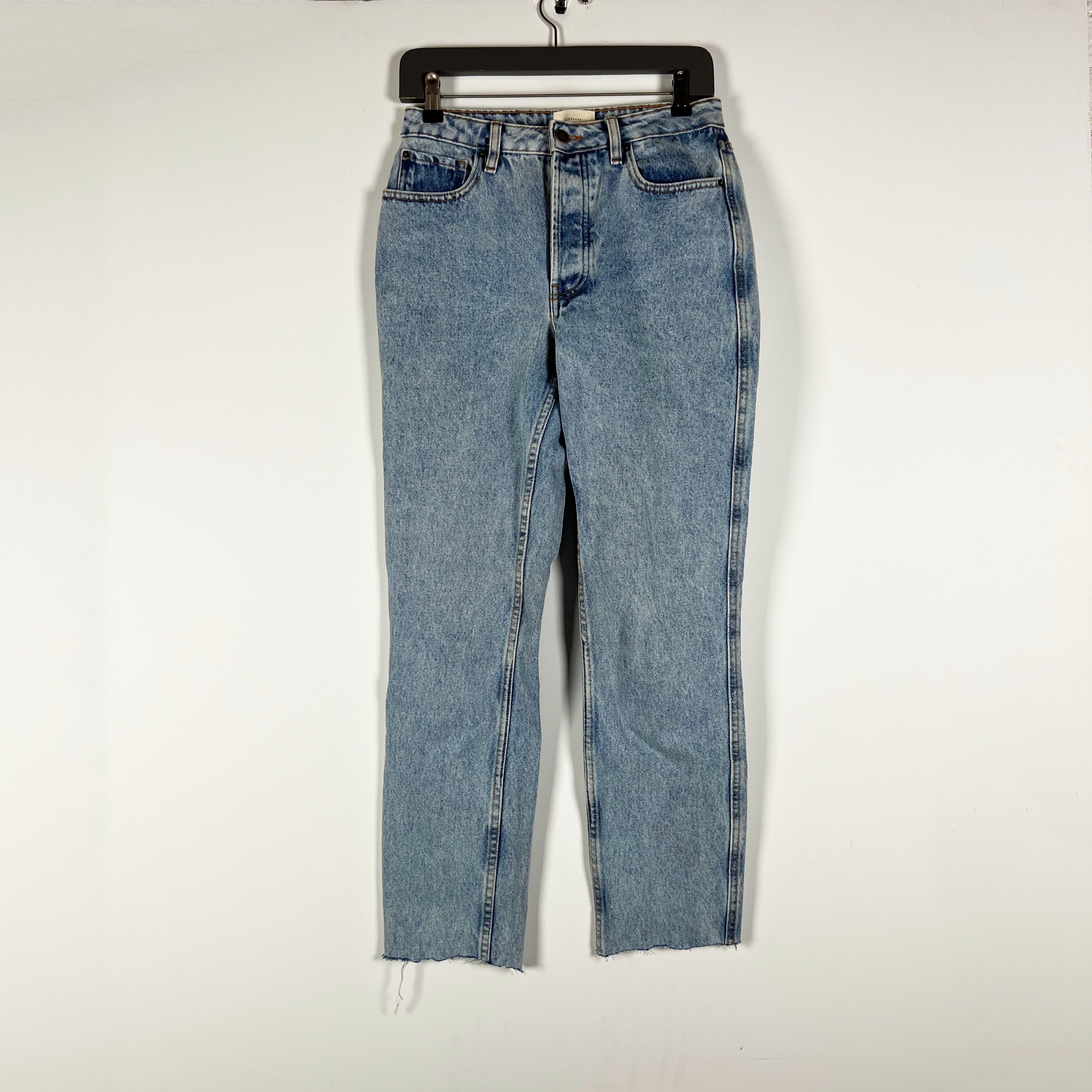 Sezane Denim Women's Cotton Straight Leg Mid Rise Jeans Blue Wash 27