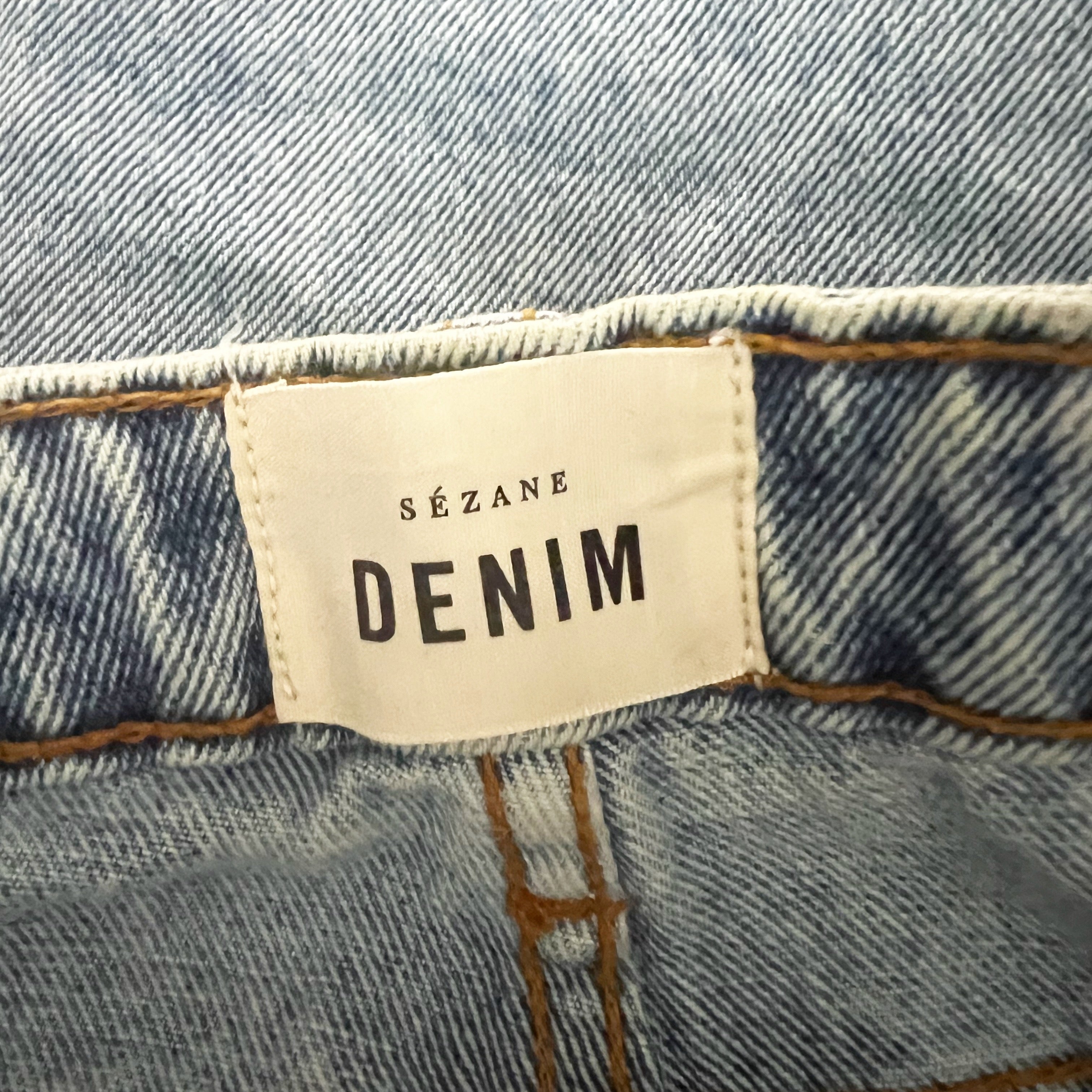 Sezane Denim Women's Cotton Straight Leg Mid Rise Jeans Blue Wash 27