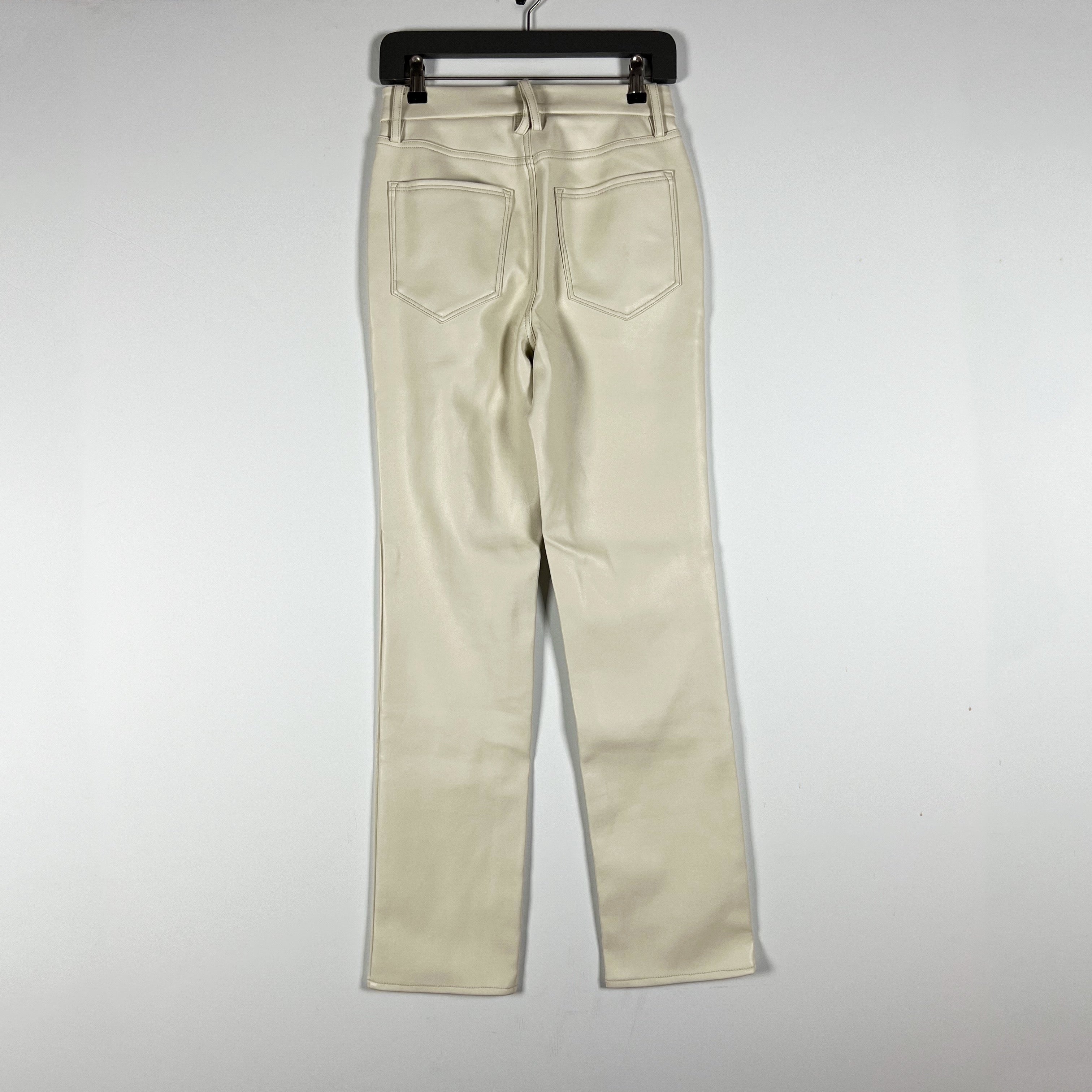 Good American Good Icon Faux Vegan Leather Straight Leg Trouser Pants Bone White