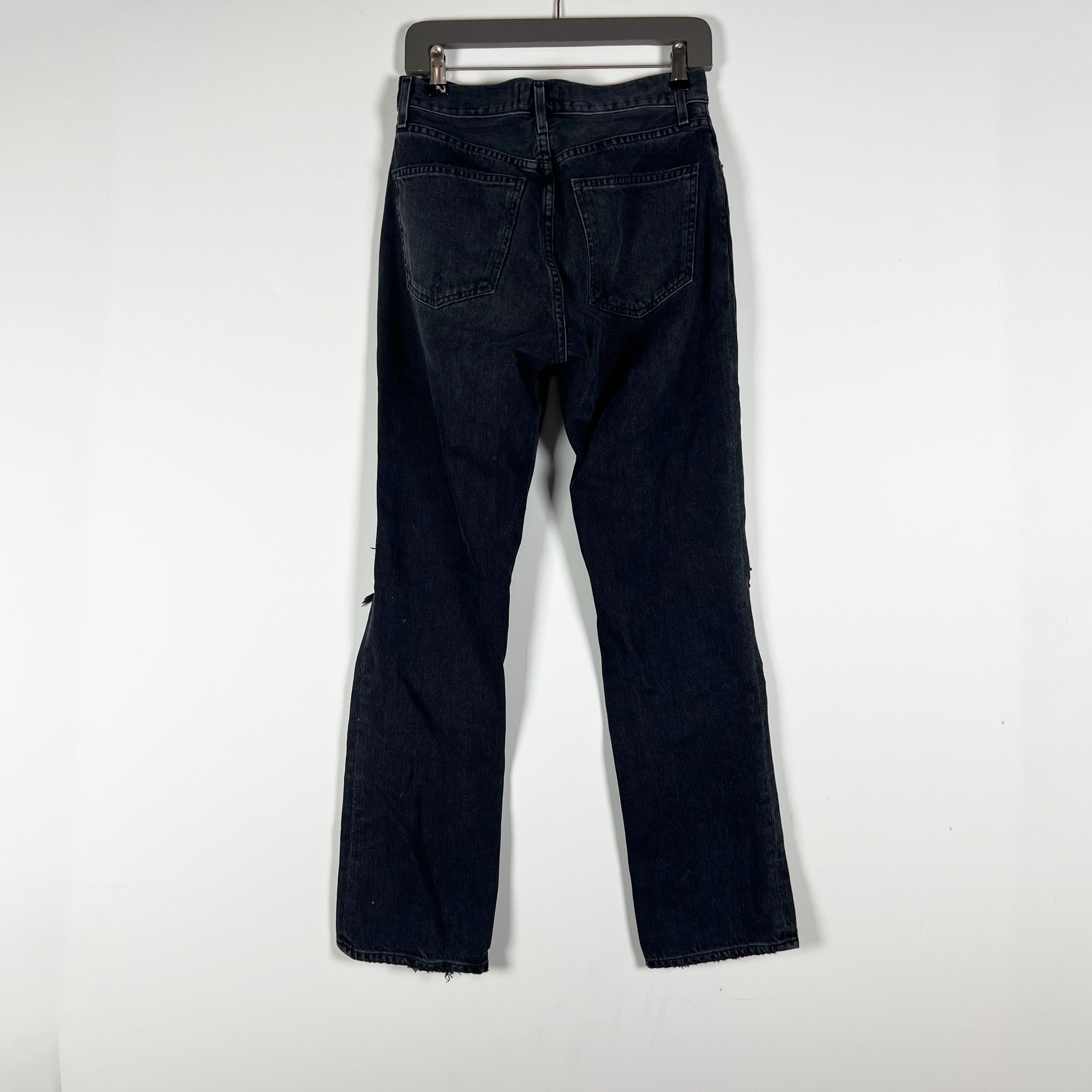Agolde Lana Mid Rise Straight Leg Cotton Distressed Denim Jeans Black Wash 26