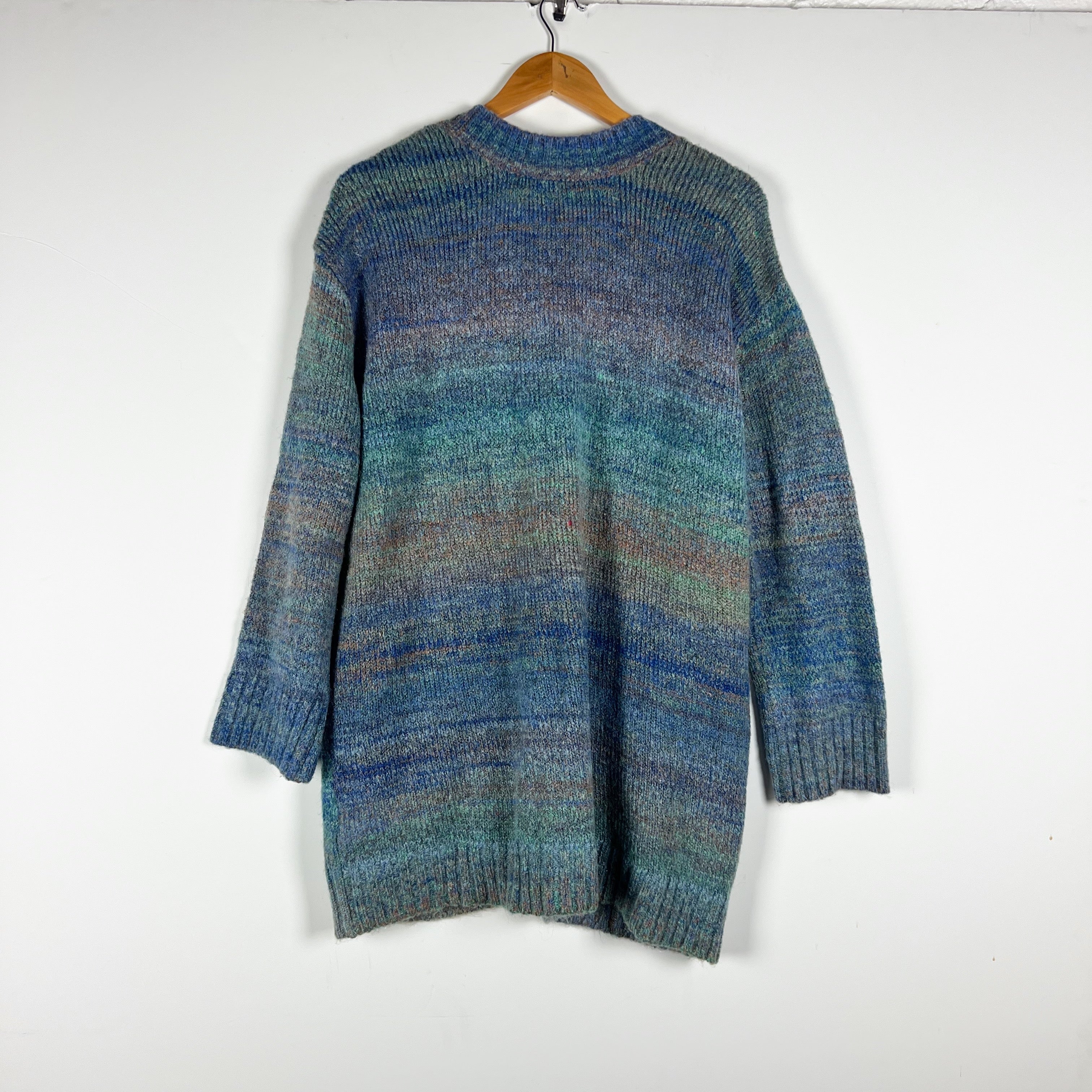 L*Space Zoe Knit Stretch Button Front Oversized Ombre Metallic Blue Cardigan