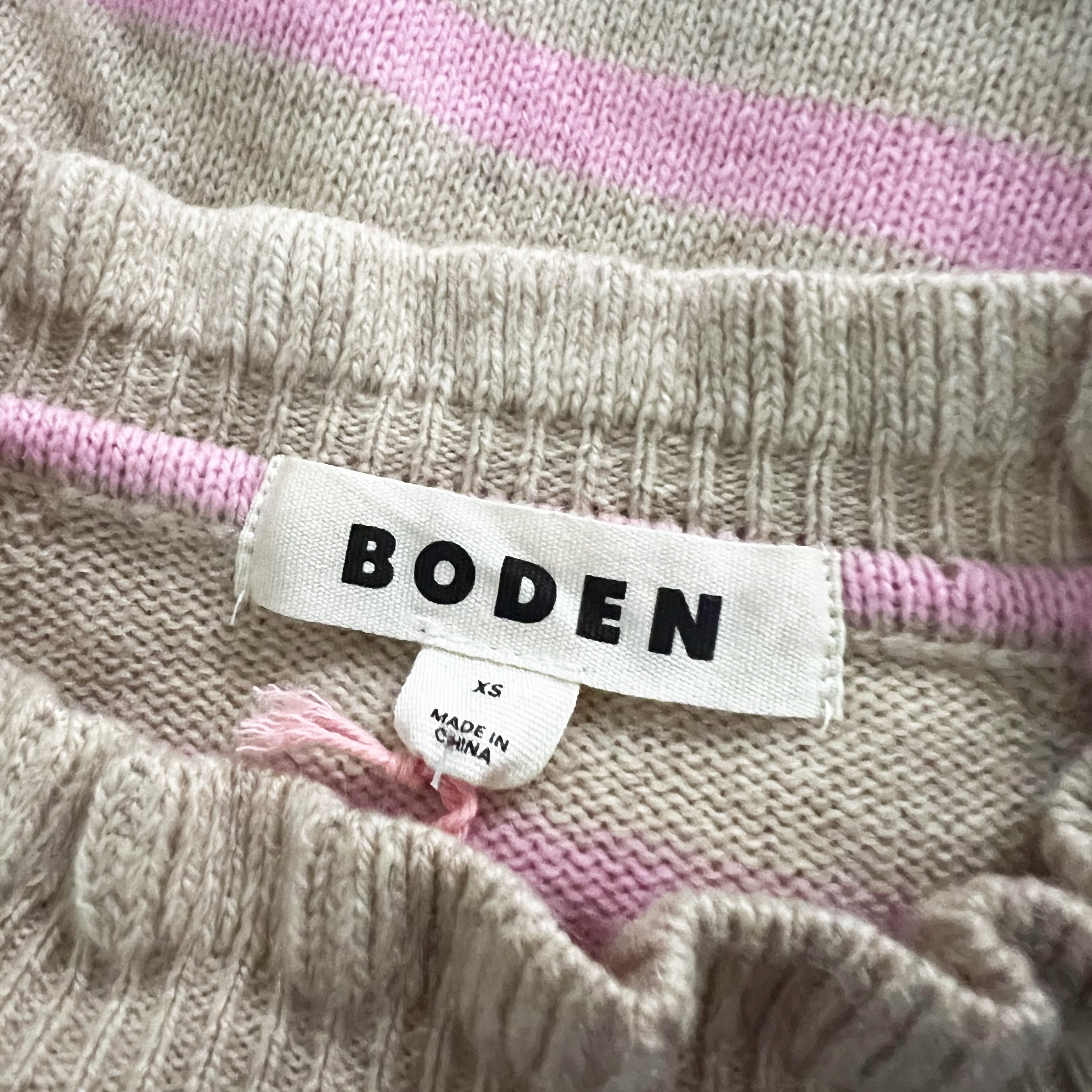 NEW Boden Fae Fair Isle Frilled Wool Blend Knit Jumper Camel Pink Stripe Print