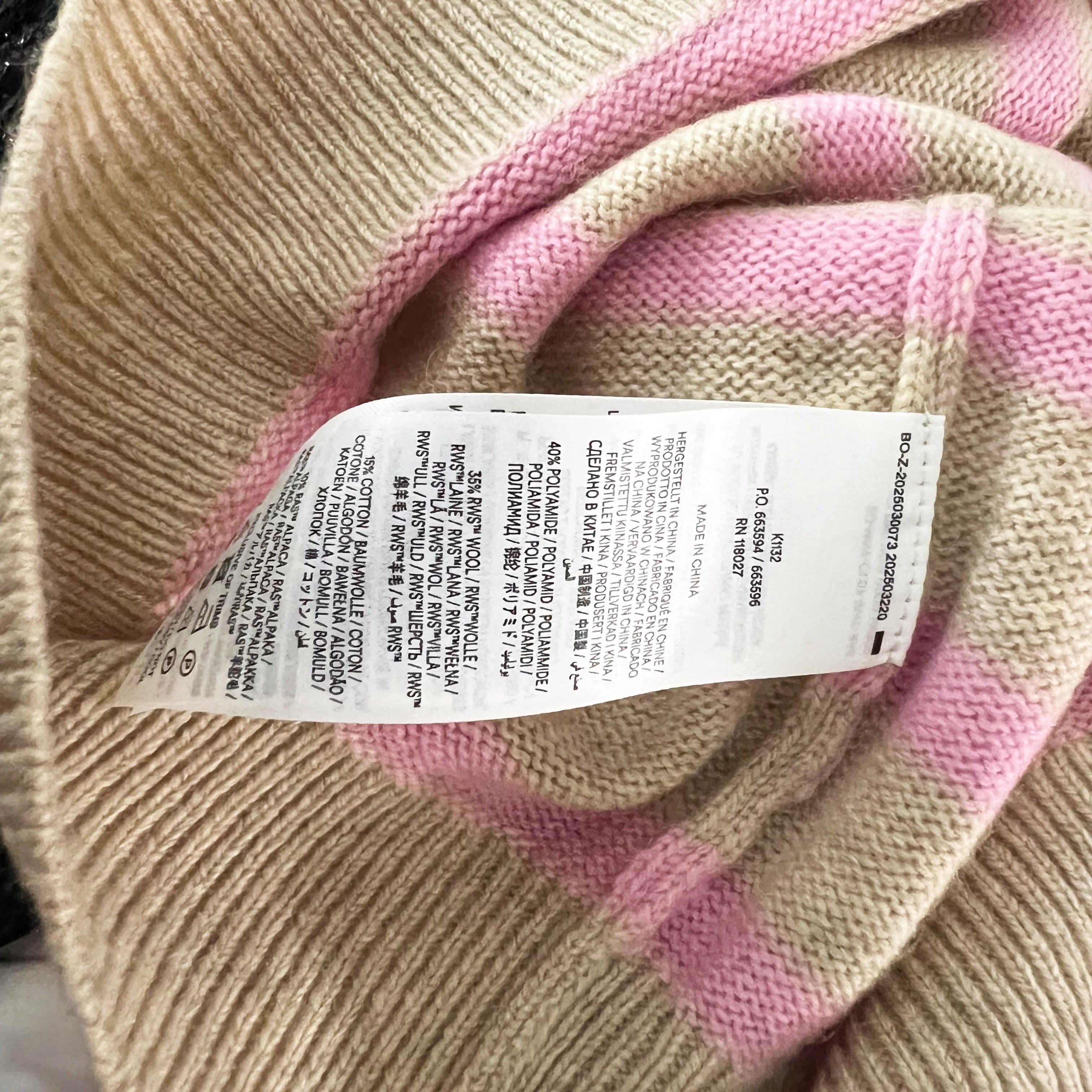 NEW Boden Fae Fair Isle Frilled Wool Blend Knit Jumper Camel Pink Stripe Print