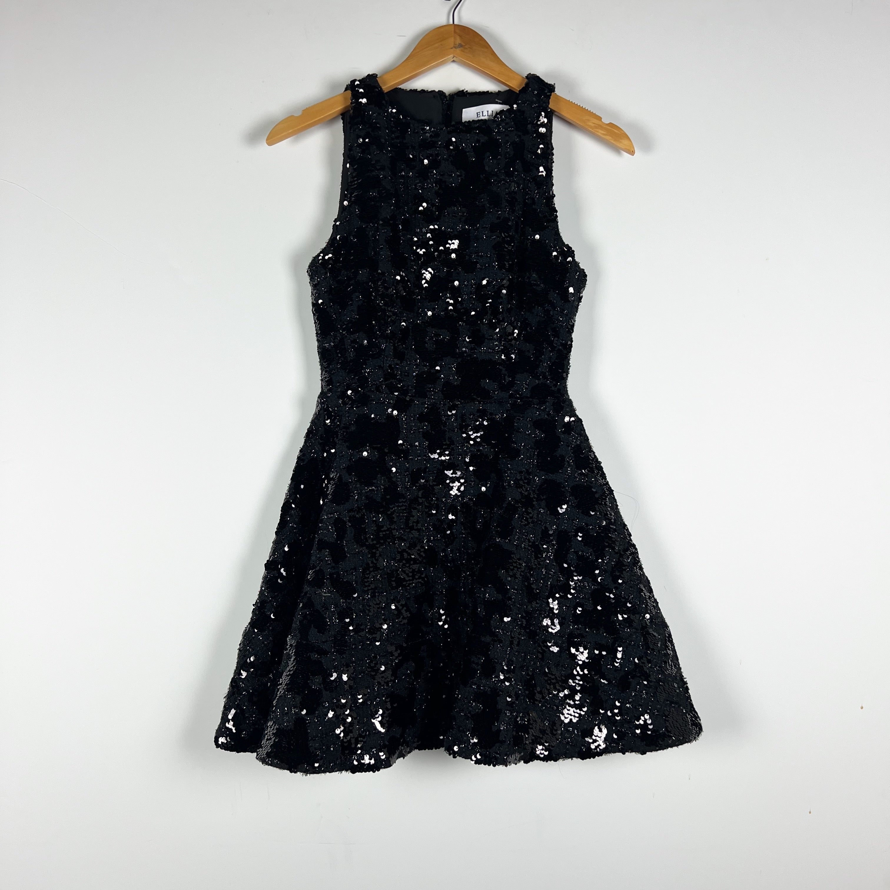 Elliatt Charlene Black Allover Sequin Sparkle Embellished Fit Flare Mini Dress
