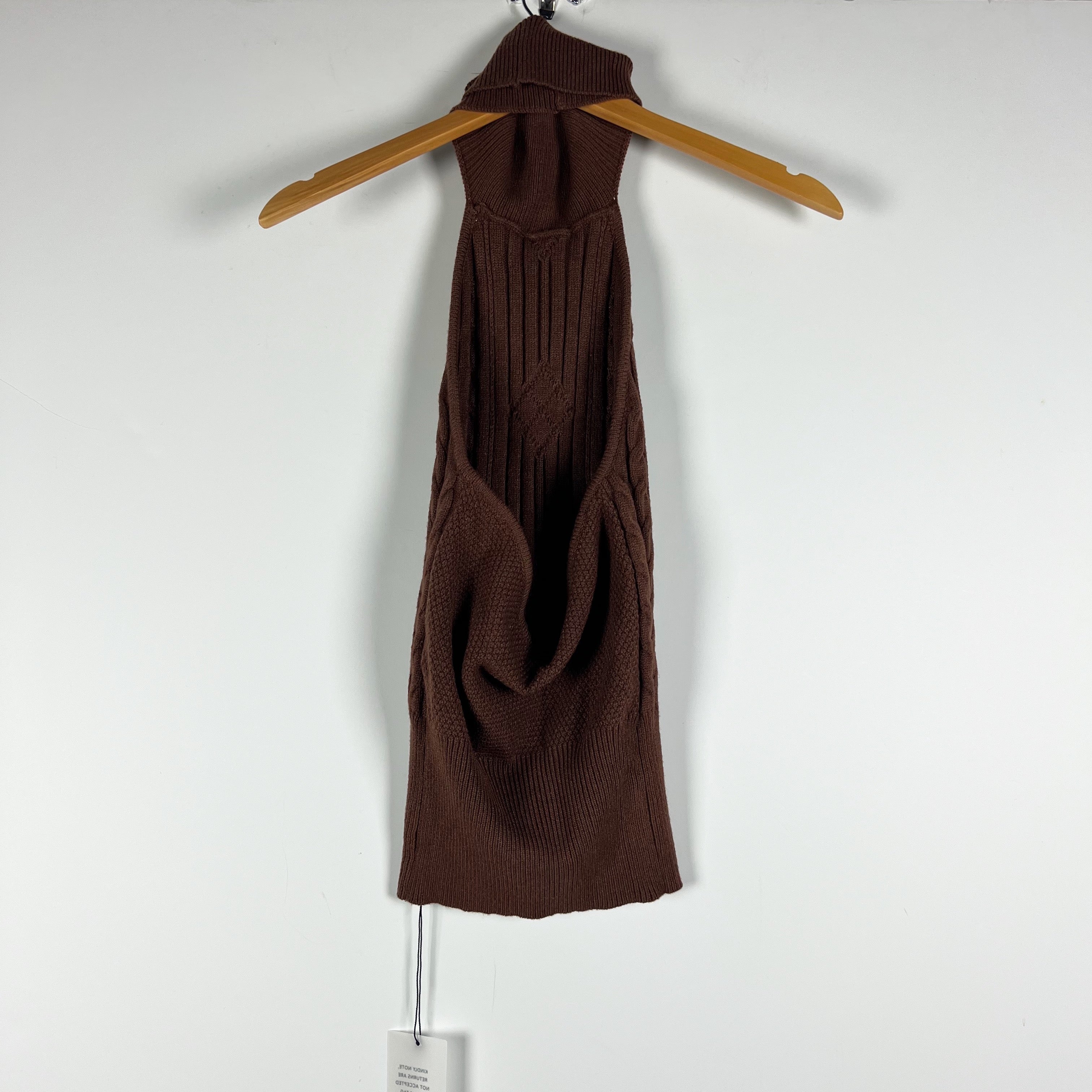 NEW More To Come Kalani Cable Knit Stretch Halterneck Sweater Turtleneck Brown