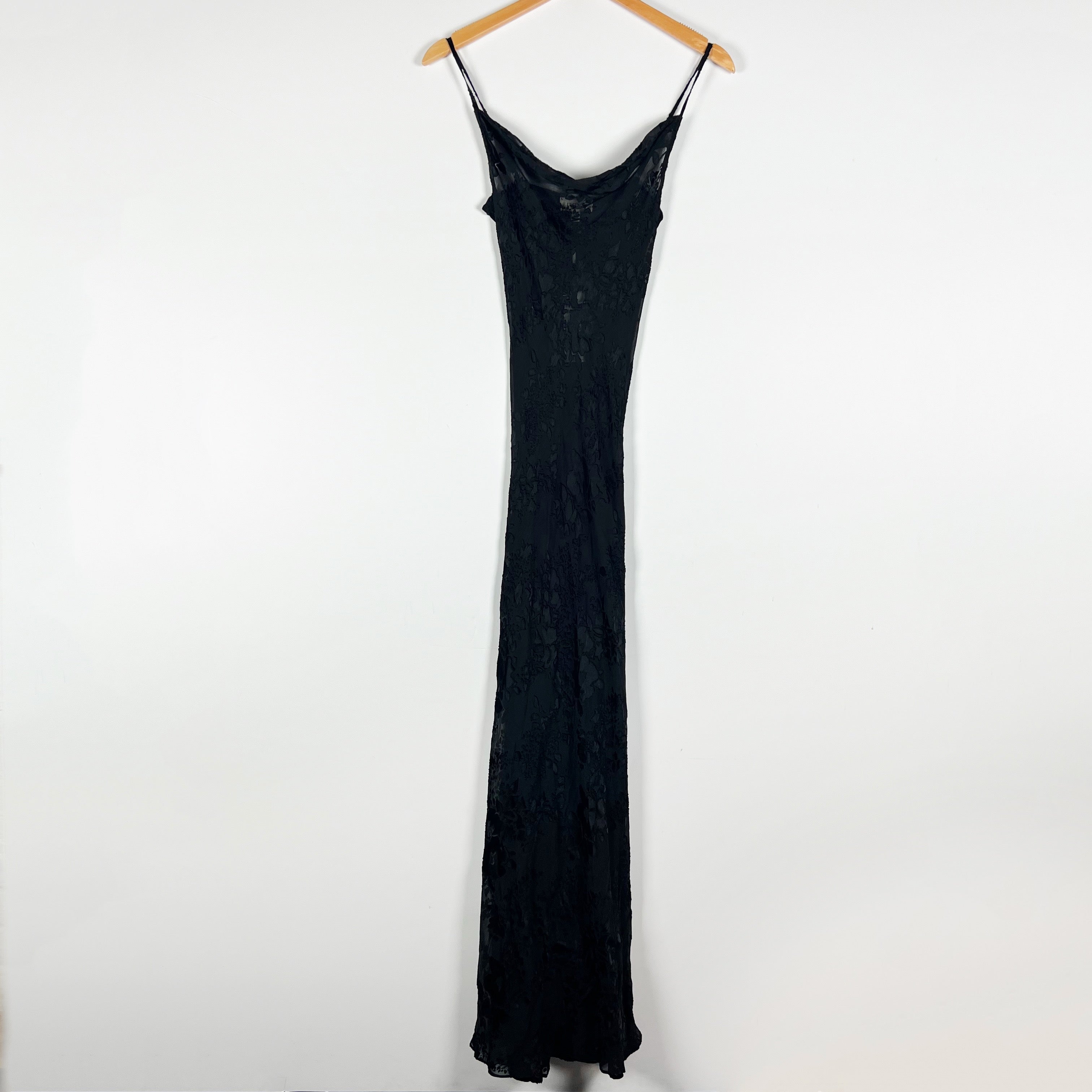 NEW L'agence Christine Black Floral Flower Velour Burnout Maxi Slip Dress 00