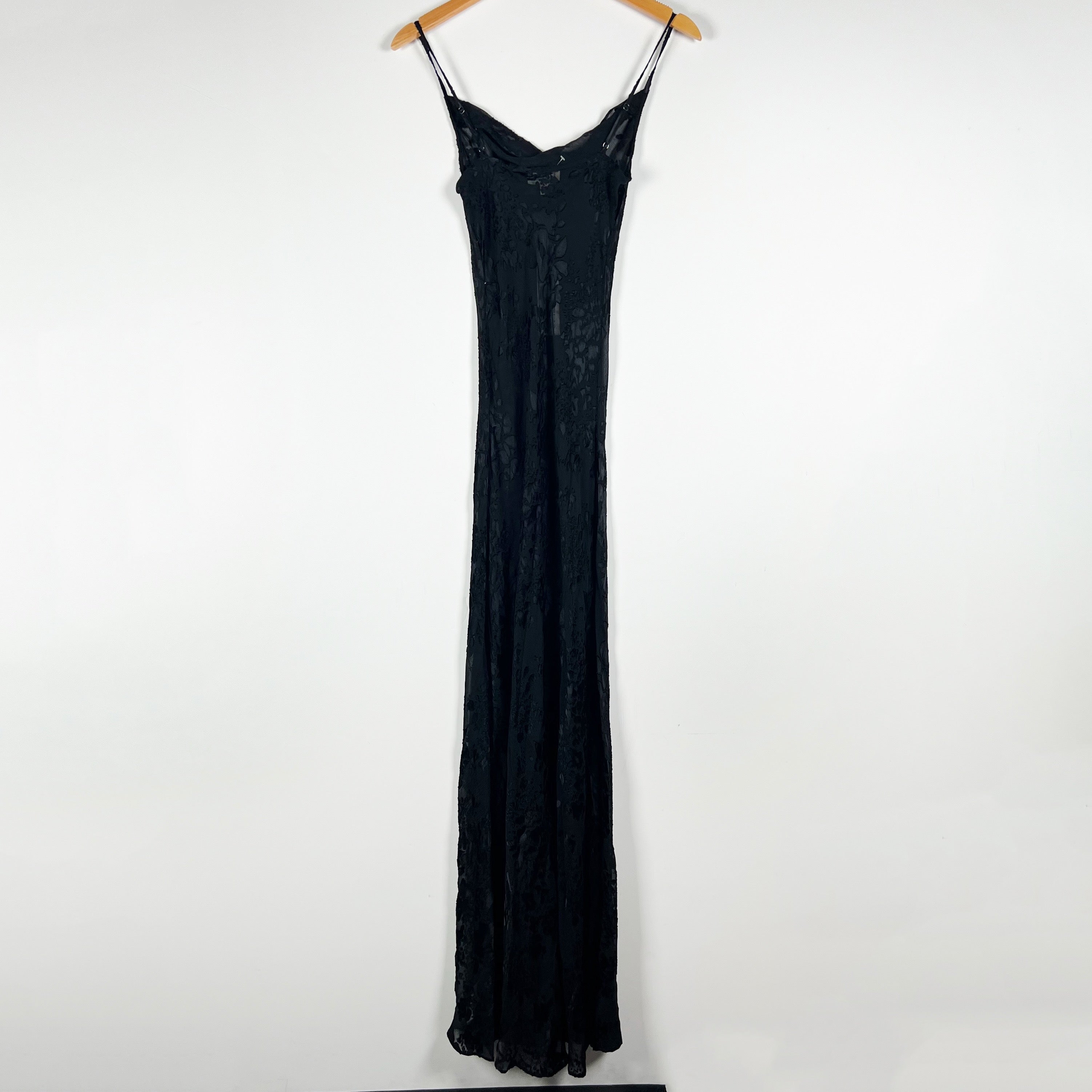 NEW L'agence Christine Black Floral Flower Velour Burnout Maxi Slip Dress 00