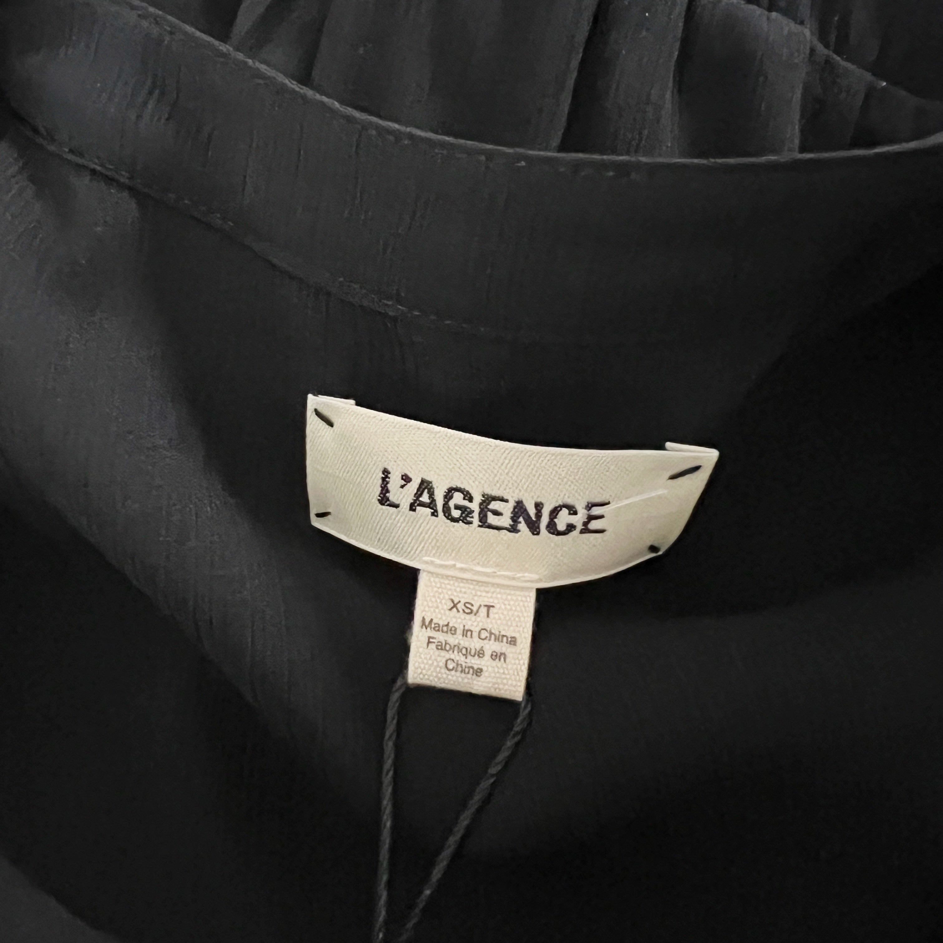 NEW L'Agence Seraphina Tiered Chiffon V Neck Long Sleeve Maxi Dress Black XS