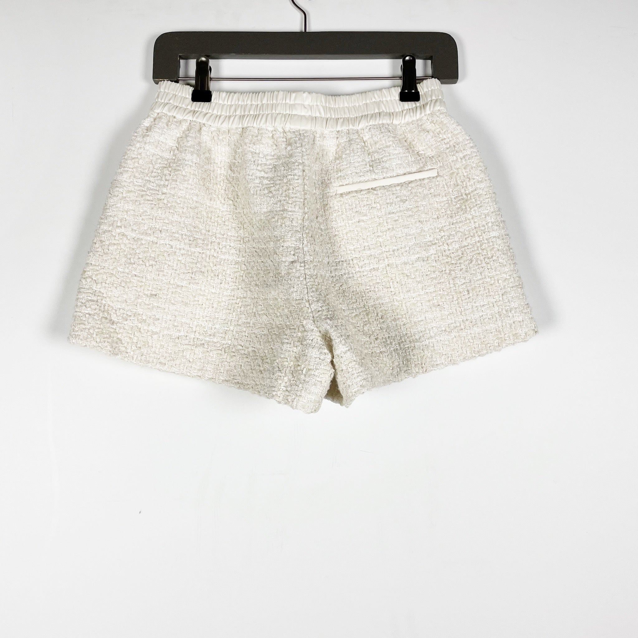 NEW Eaves Shani Cotton Wool Blend Tweed Boucle Textured Woven Mini Shorts Ivory