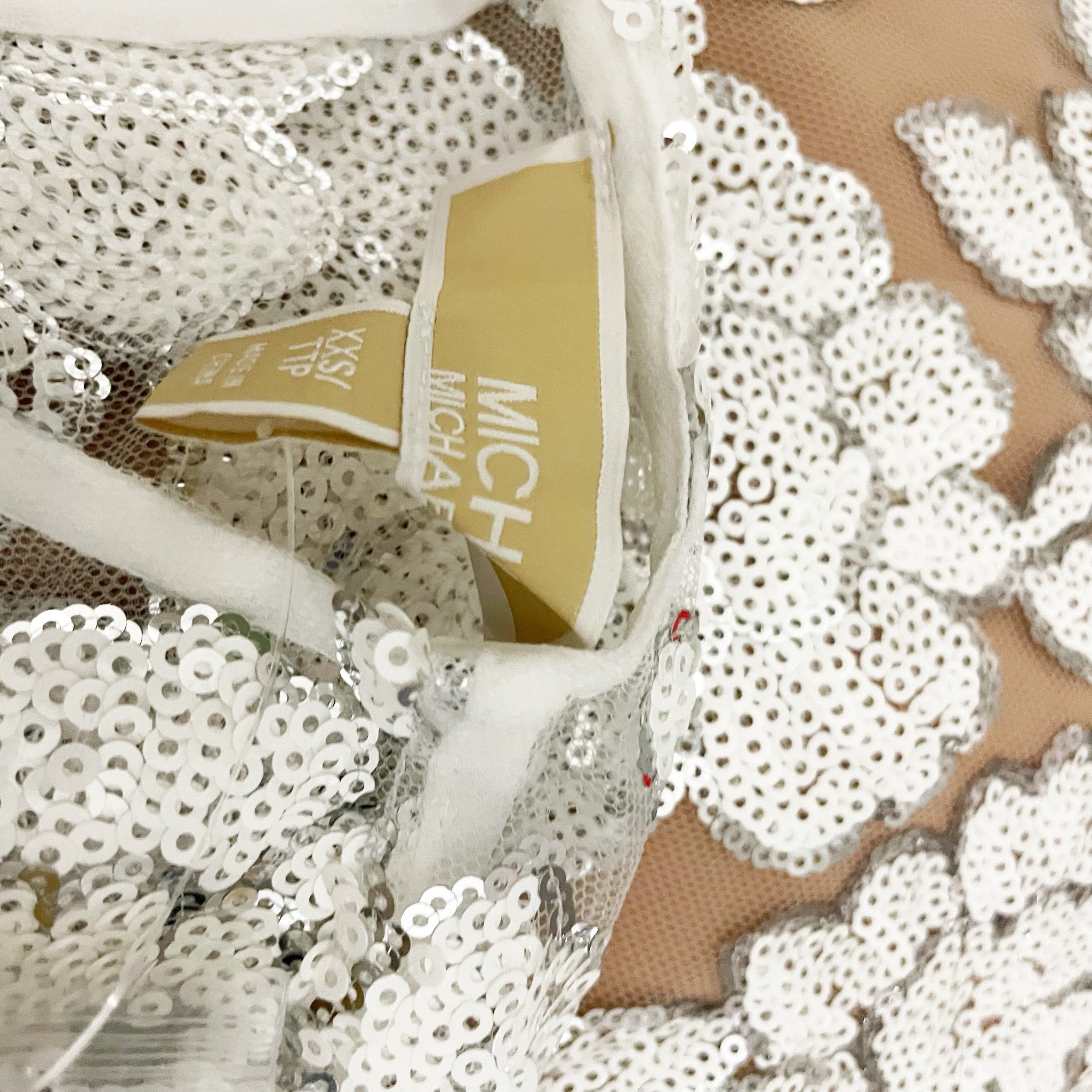 NEW Michael Kors White Sequined Embellished Floral Mesh Mini T-Shirt Dress XXS