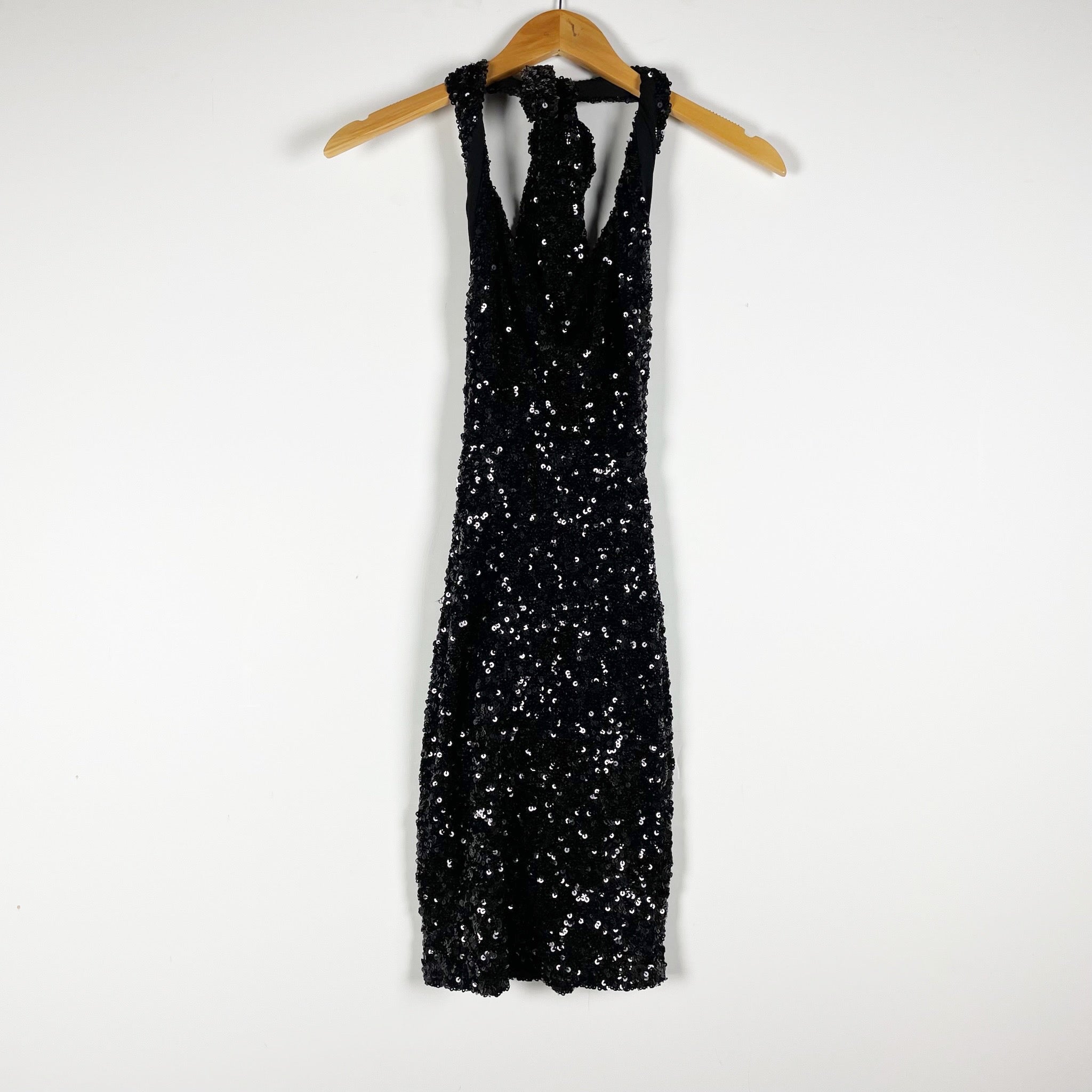 Nookie Smoke Show Black Sequin Sparkle Embellished Halterneck Party Mini Dress
