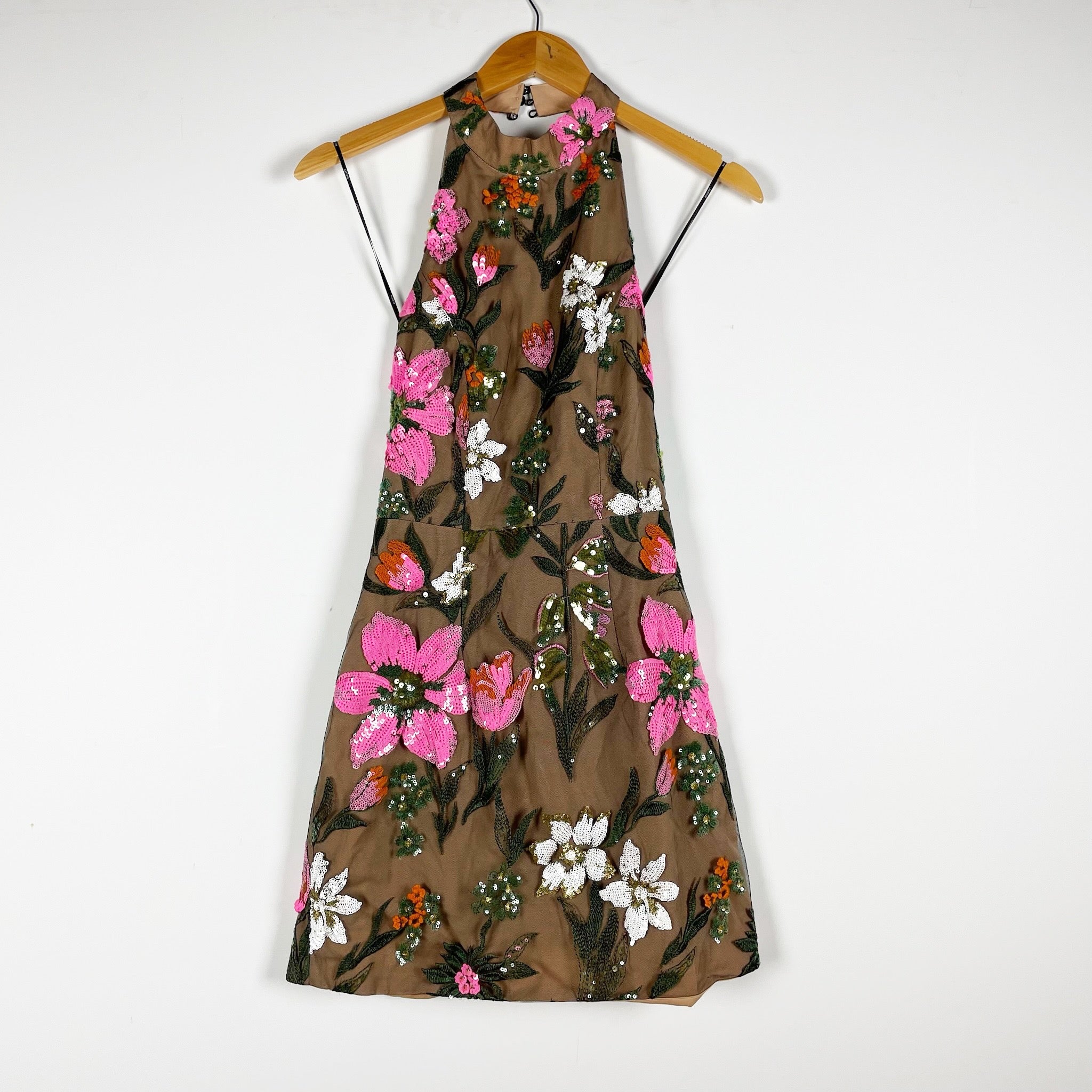 NEW Elliatt Luminary Sparkle Sequin Floral Flower Embellished Mesh Mini Dress XS